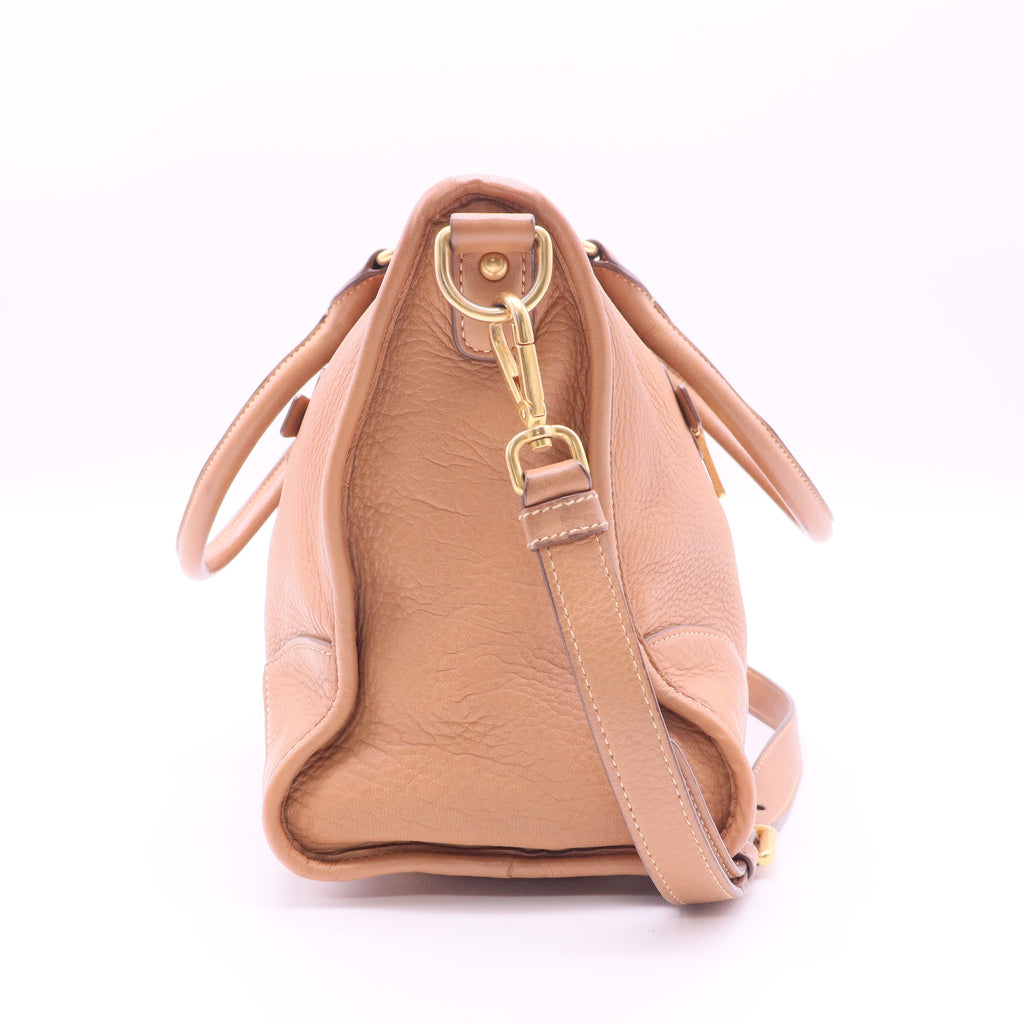 Light Brown Vitello Daino Leather Zip East/West Top Handle Bag twins