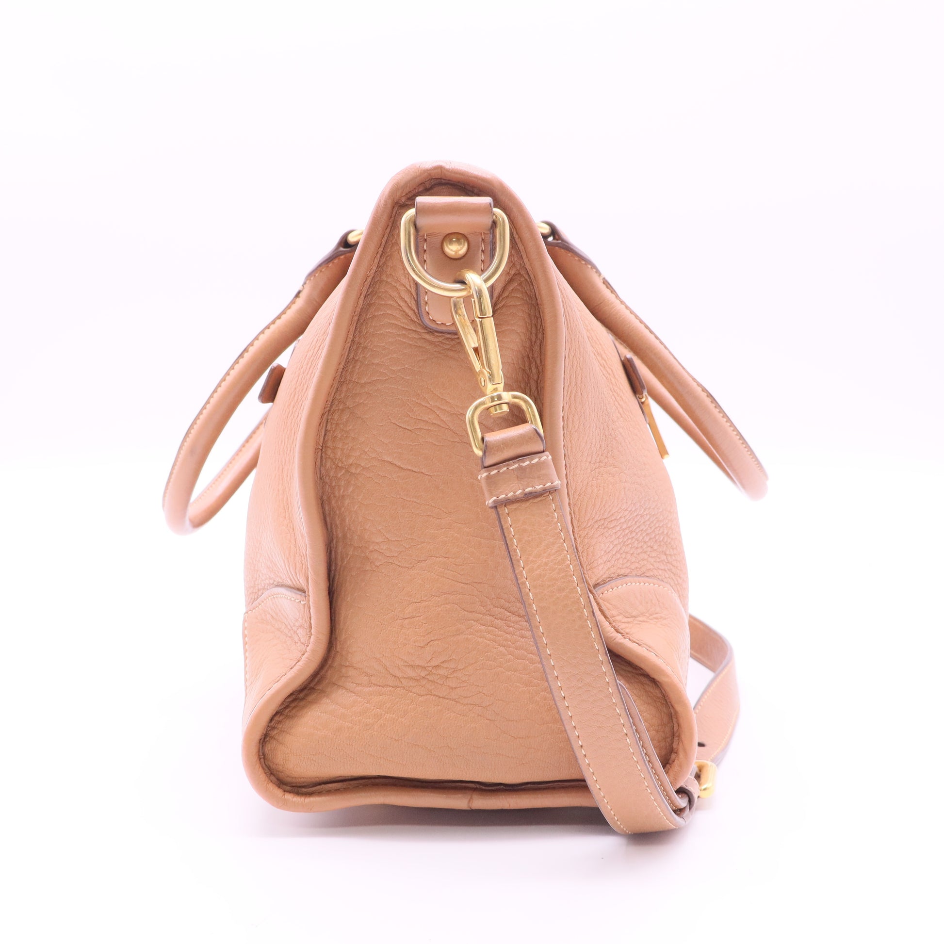 Light Brown Vitello Daino Leather Zip East/West Top Handle Bag twins