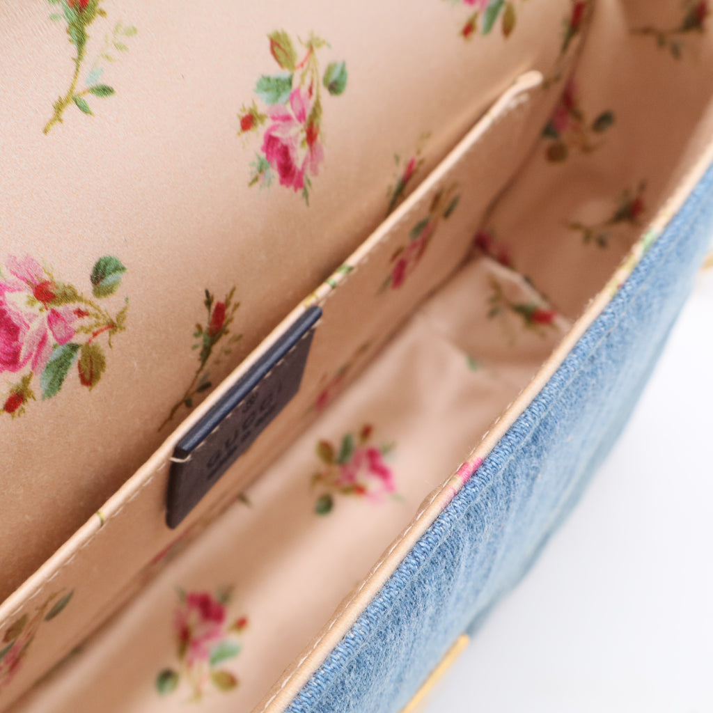 Pearly GG Marmont Flap Bag Matelasse Denim