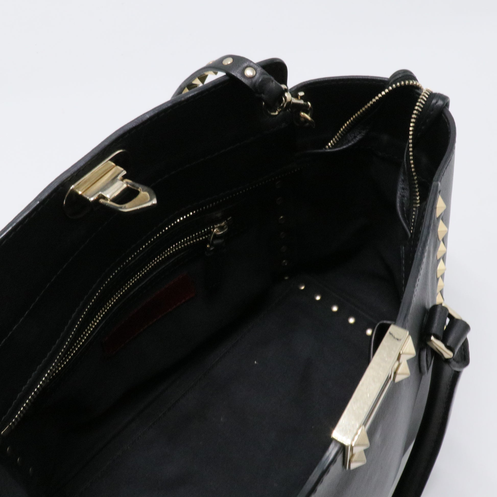 Vitello Small Rockstud Double Handle Tote Black
