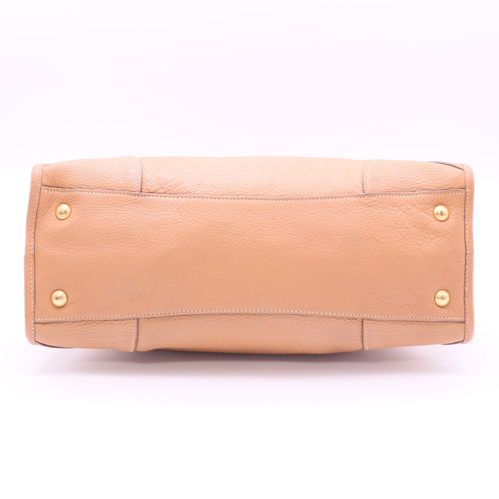 Light Brown Vitello Daino Leather Zip East/West Top Handle Bag twins