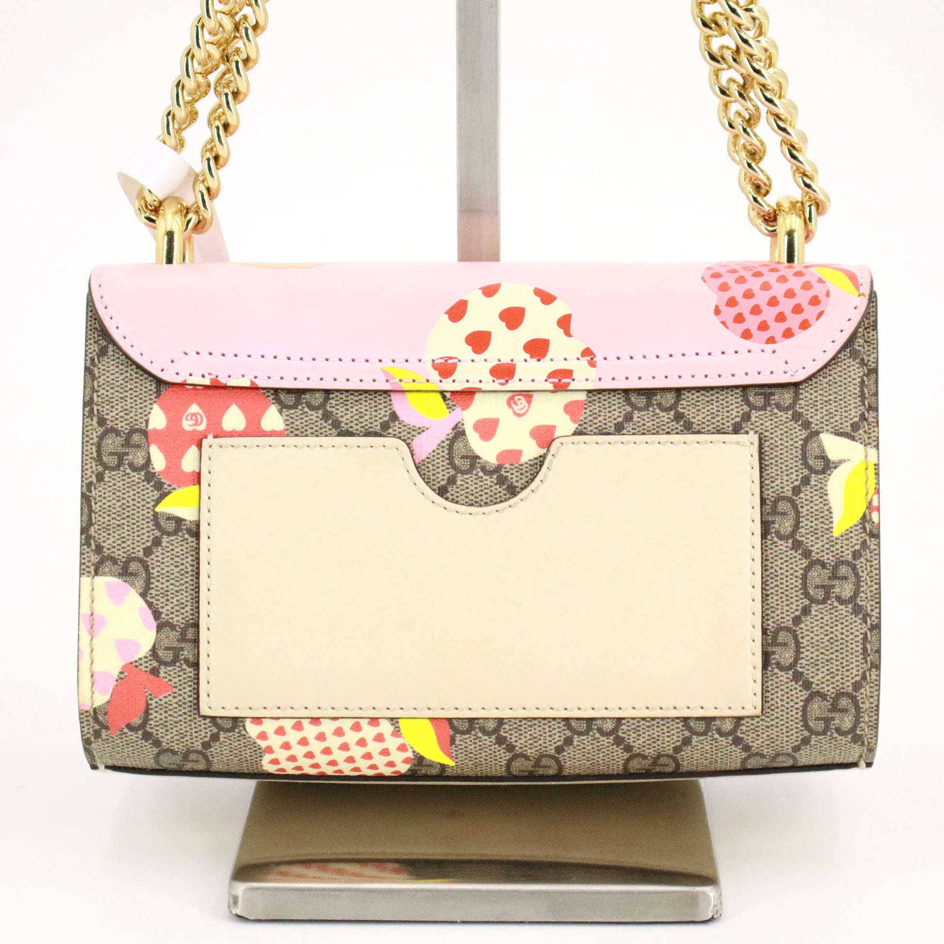GG Supreme Monogram Les Pommes Small Padlock Shoulder Bag Beige Ebony Multicolor Pink
