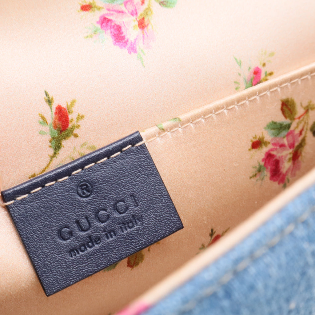 Pearly GG Marmont Flap Bag Matelasse Denim