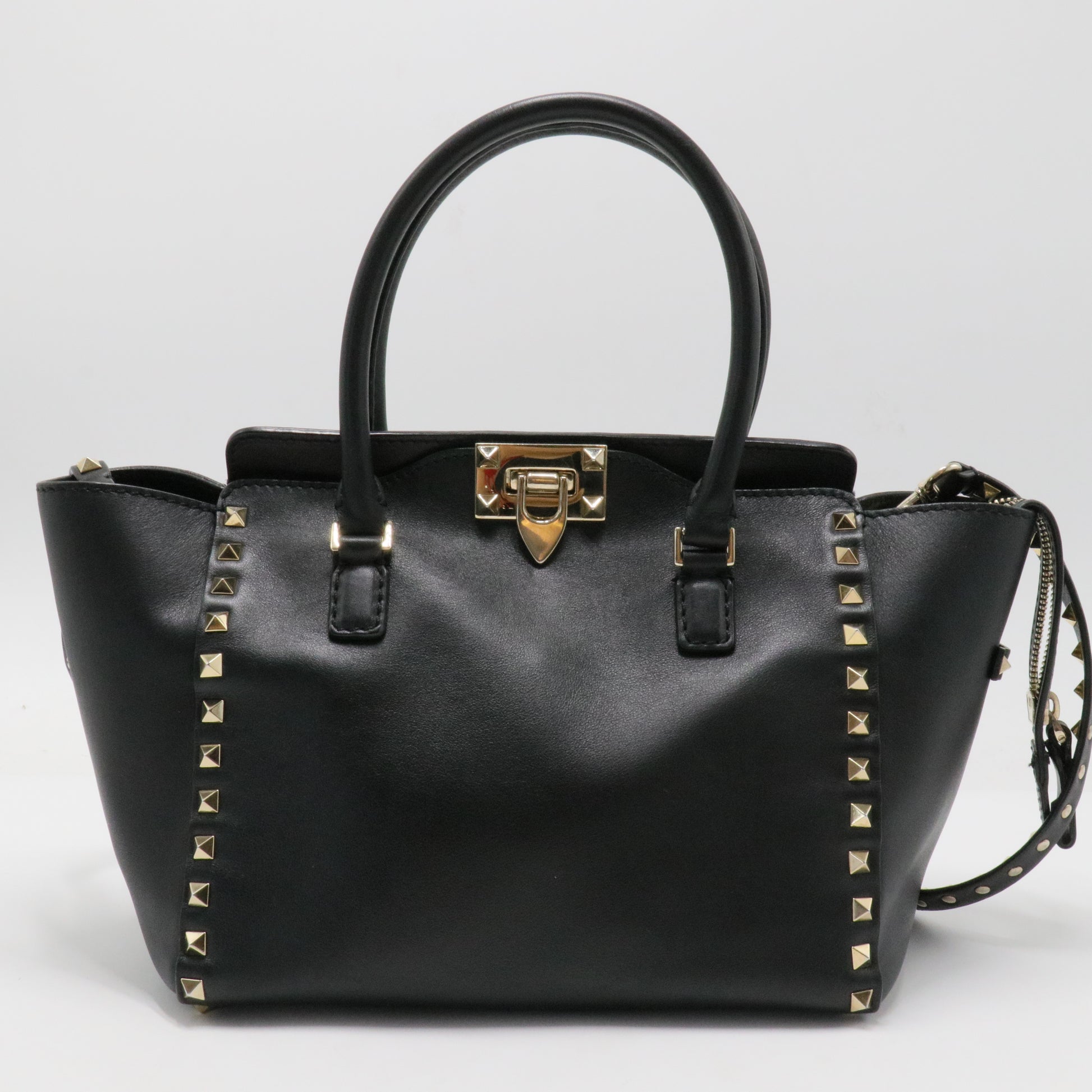 Vitello Small Rockstud Double Handle Tote Black