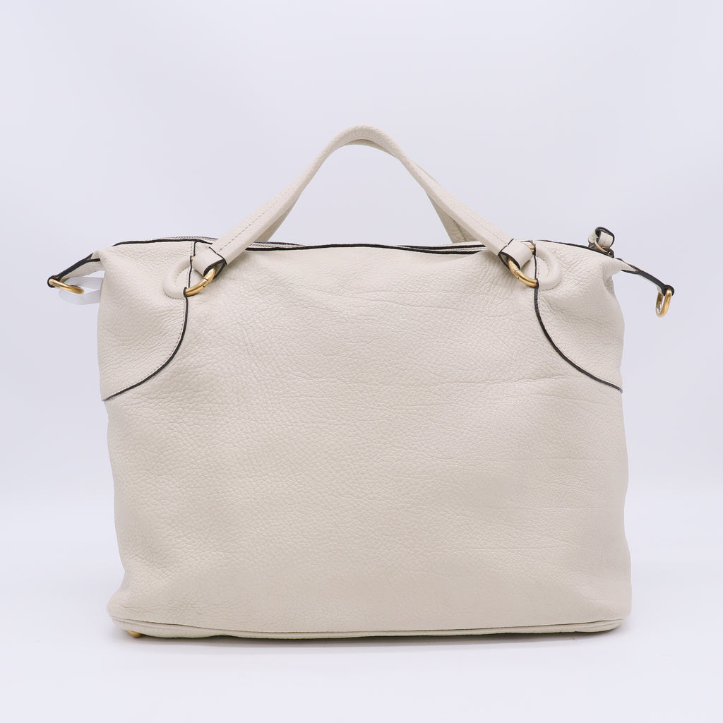 Gucci White Pebbled Leather Twill Top Handle Bag B23973