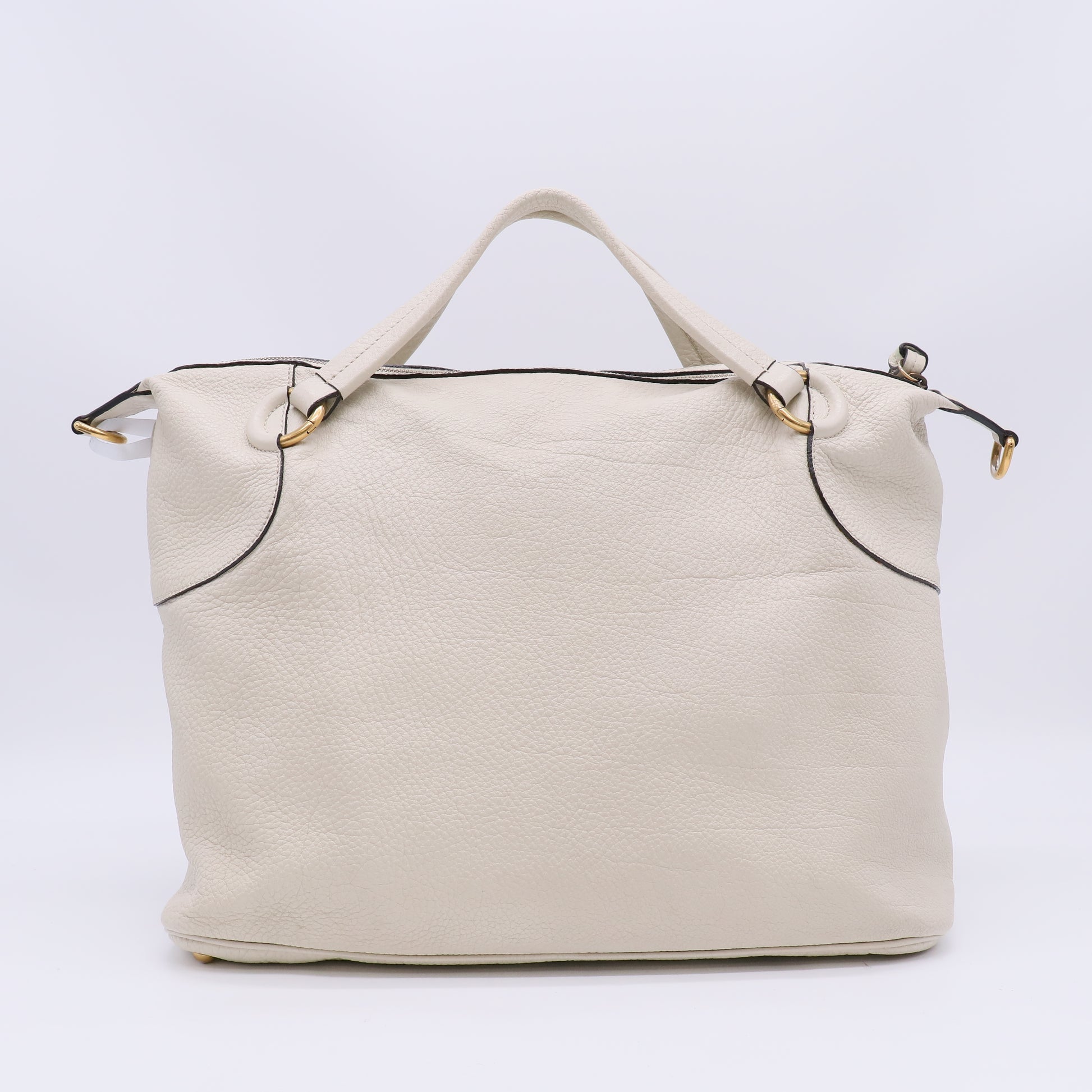Gucci White Pebbled Leather Twill Top Handle Bag B23973