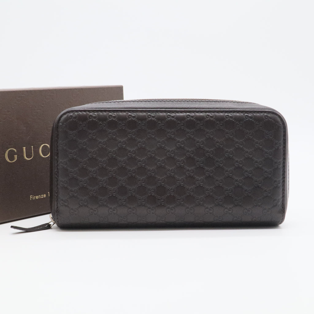 Gucci  Micro GG ssima Leather Zip Around XL Wallet Dark Brown