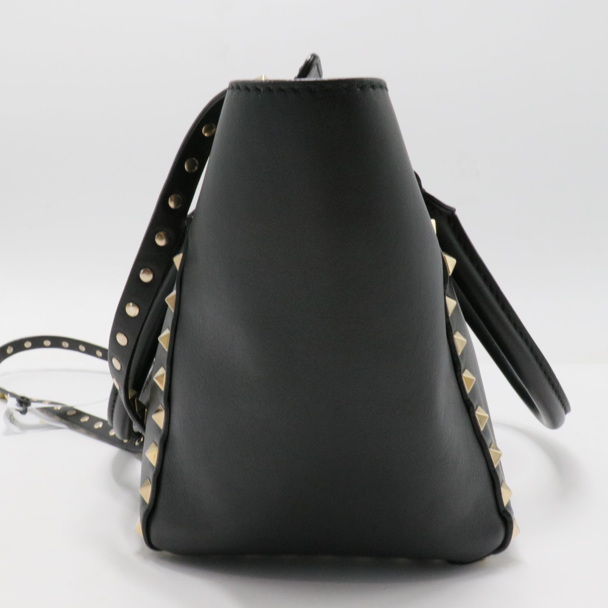 Vitello Small Rockstud Double Handle Tote Black