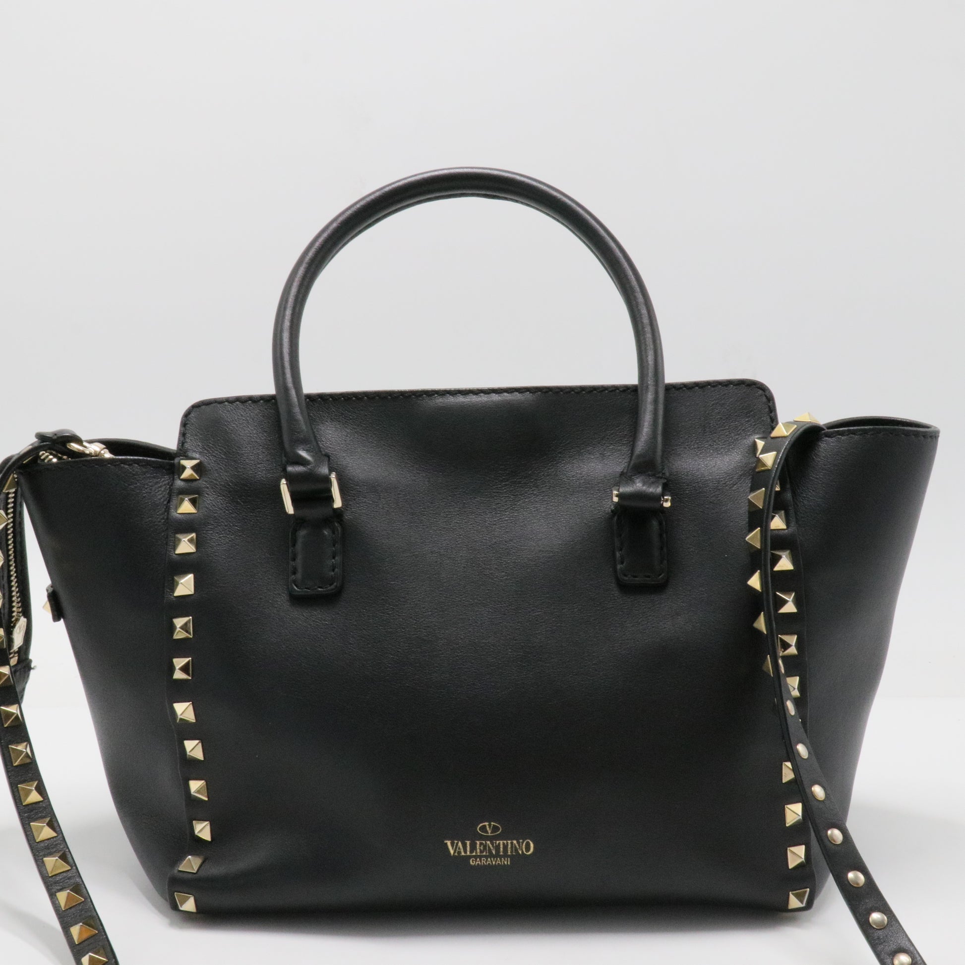 Vitello Small Rockstud Double Handle Tote Black