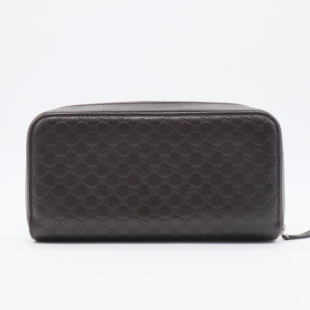 Gucci  Micro GG ssima Leather Zip Around XL Wallet Dark Brown