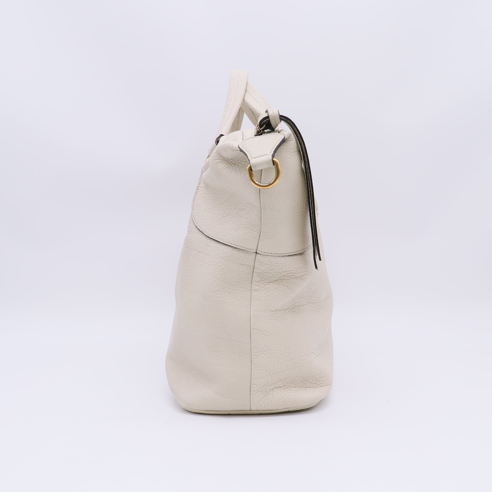 Gucci White Pebbled Leather Twill Top Handle Bag B23973