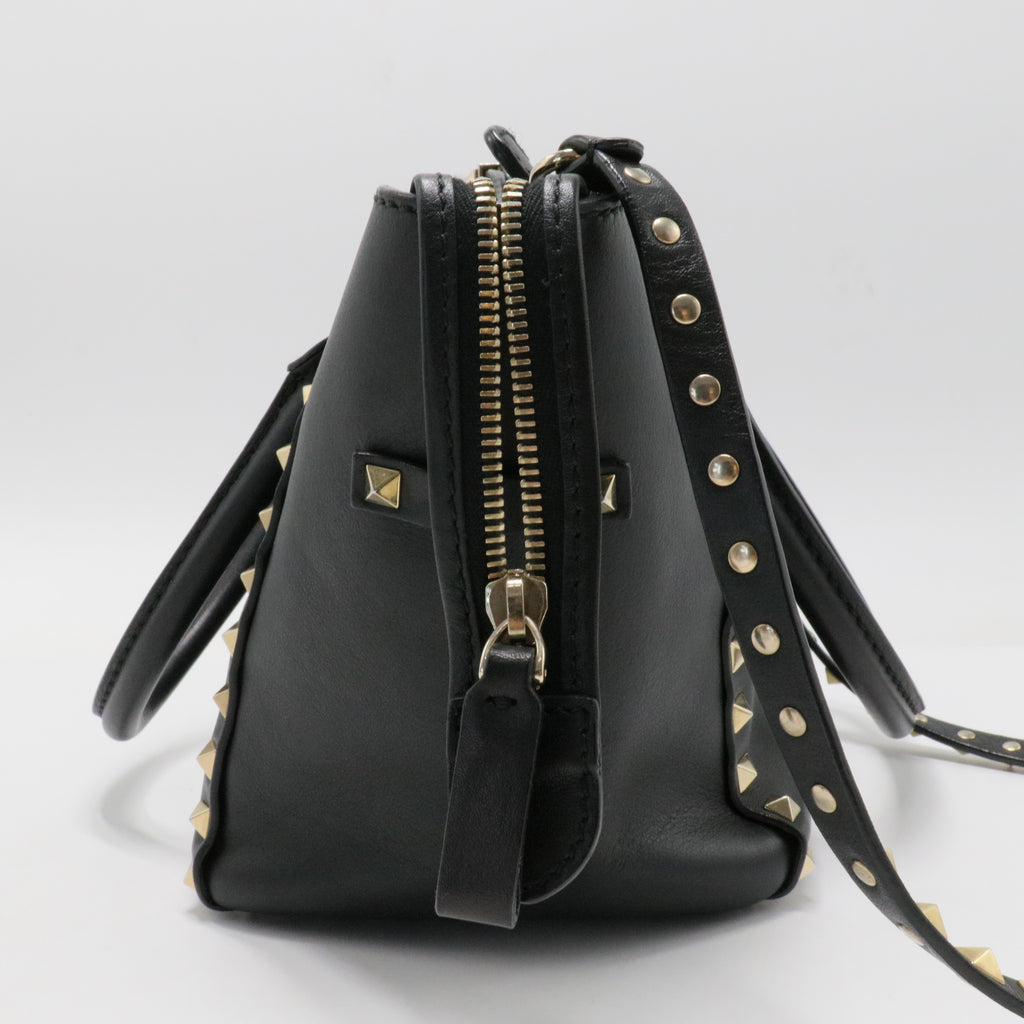 Vitello Small Rockstud Double Handle Tote Black