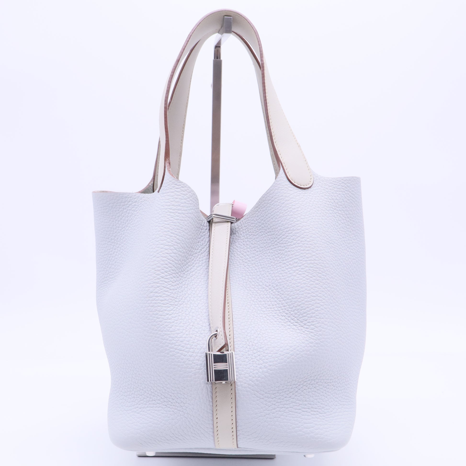 Hermes 22cmm Bi-Color Bleu Pale/Gris Pearl Clemence and Swift Leather Palladium Plated Picotin Lock Bag Twins LDJ2865