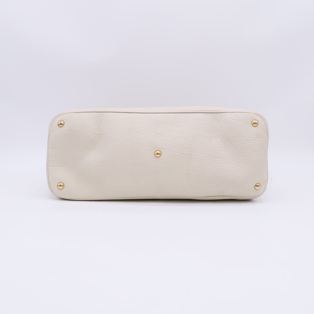 Gucci White Pebbled Leather Twill Top Handle Bag B23973