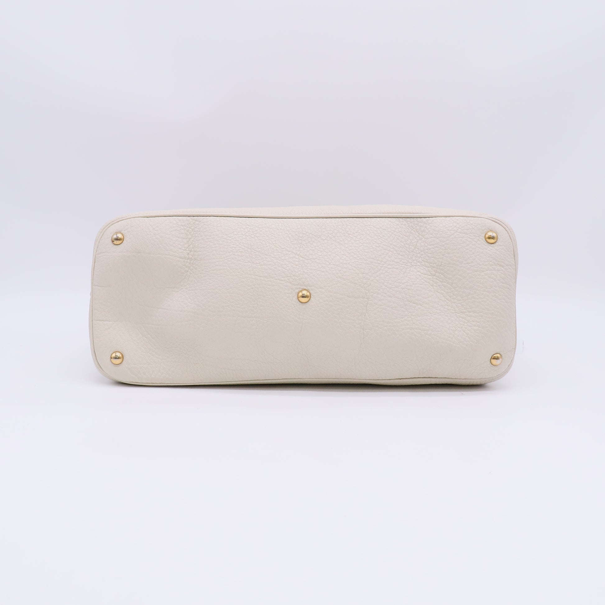 Gucci White Pebbled Leather Twill Top Handle Bag B23973