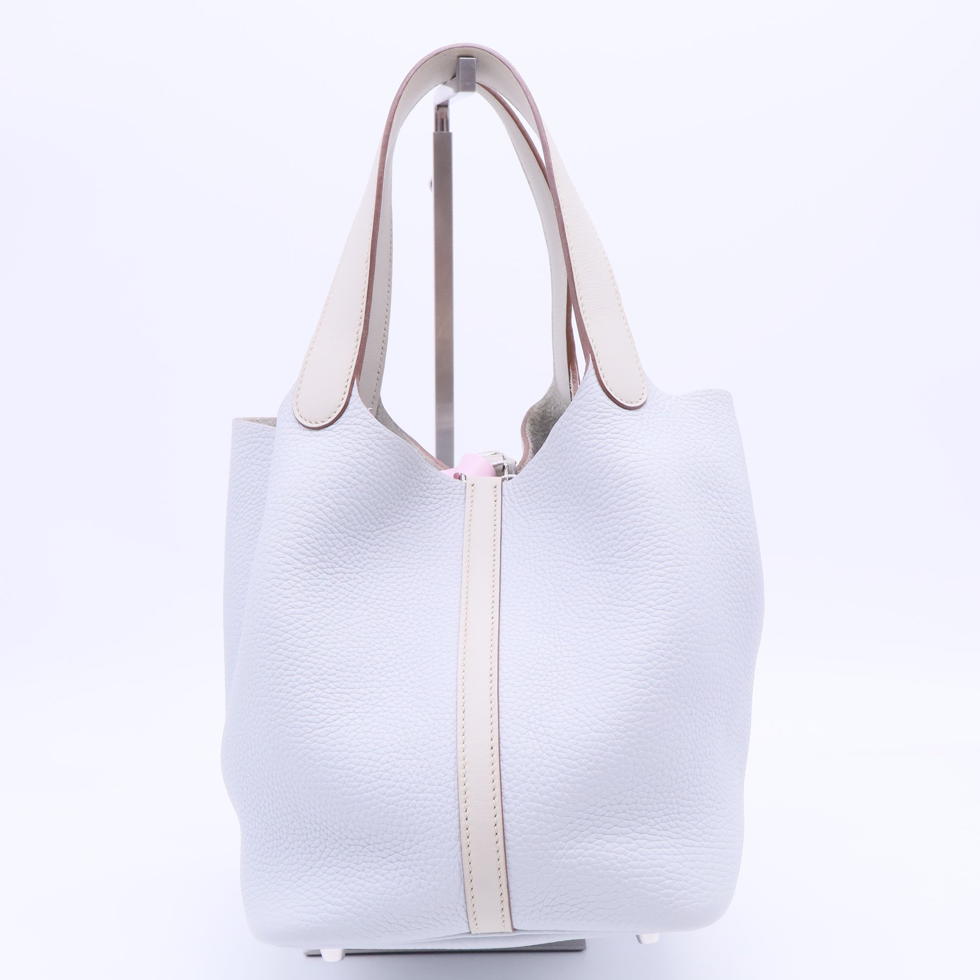 Hermes 22cmm Bi-Color Bleu Pale/Gris Pearl Clemence and Swift Leather Palladium Plated Picotin Lock Bag Twins LDJ2865