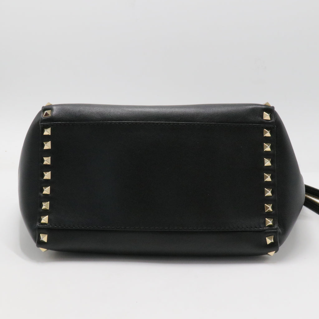 Vitello Small Rockstud Double Handle Tote Black