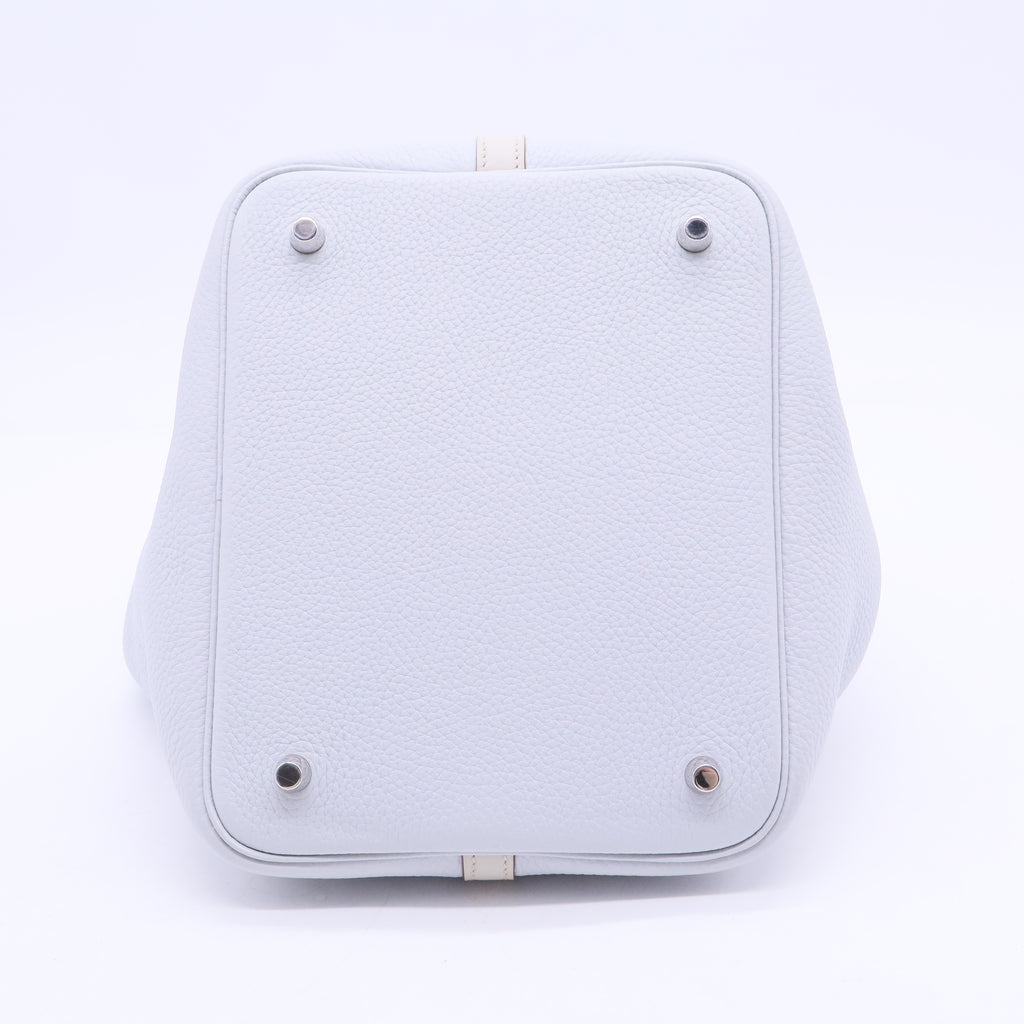 Hermes 22cmm Bi-Color Bleu Pale/Gris Pearl Clemence and Swift Leather Palladium Plated Picotin Lock Bag Twins LDJ2865