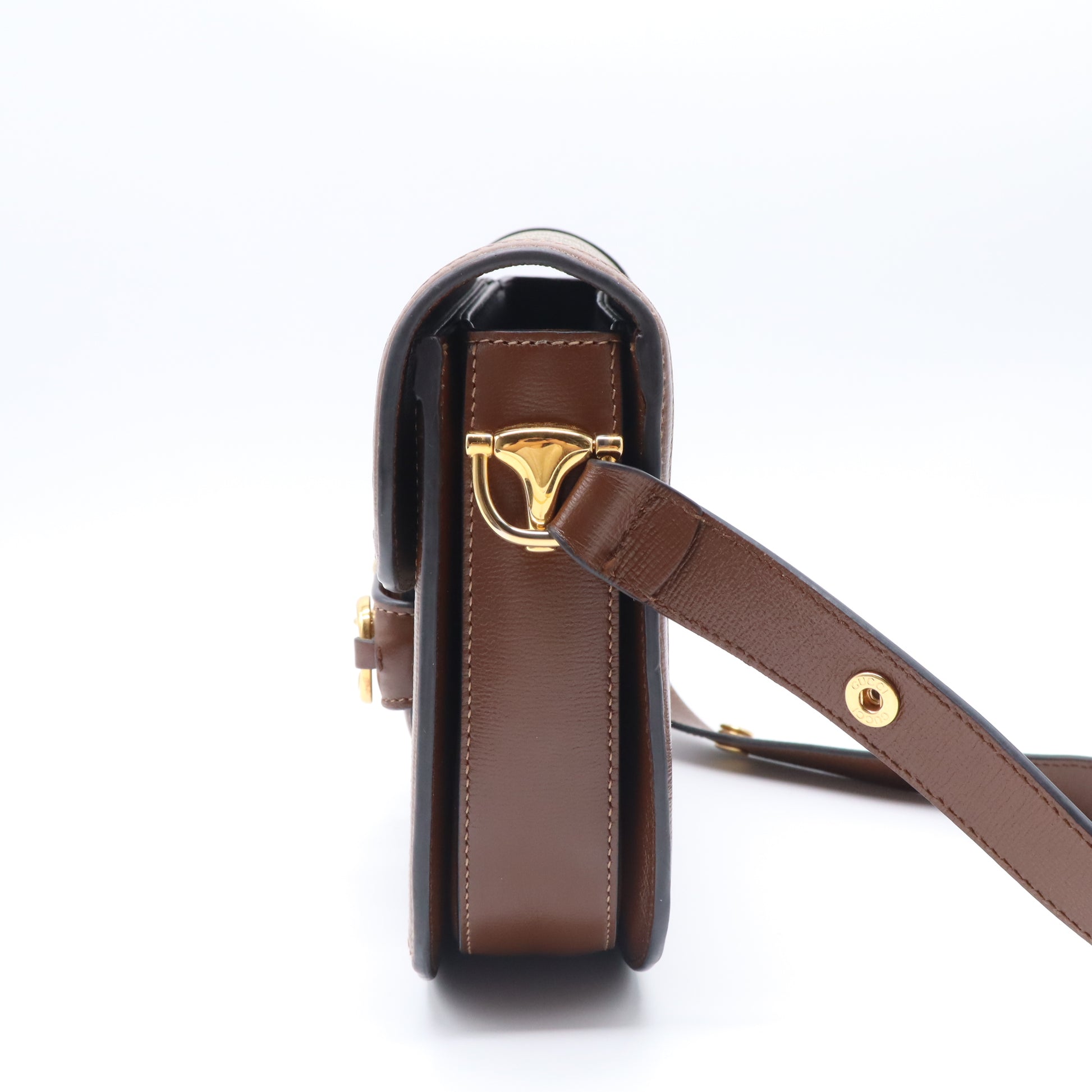 GG Supreme Monogram Horsebit 1955 Shoulder Bag Beige Brown Sugar B22286