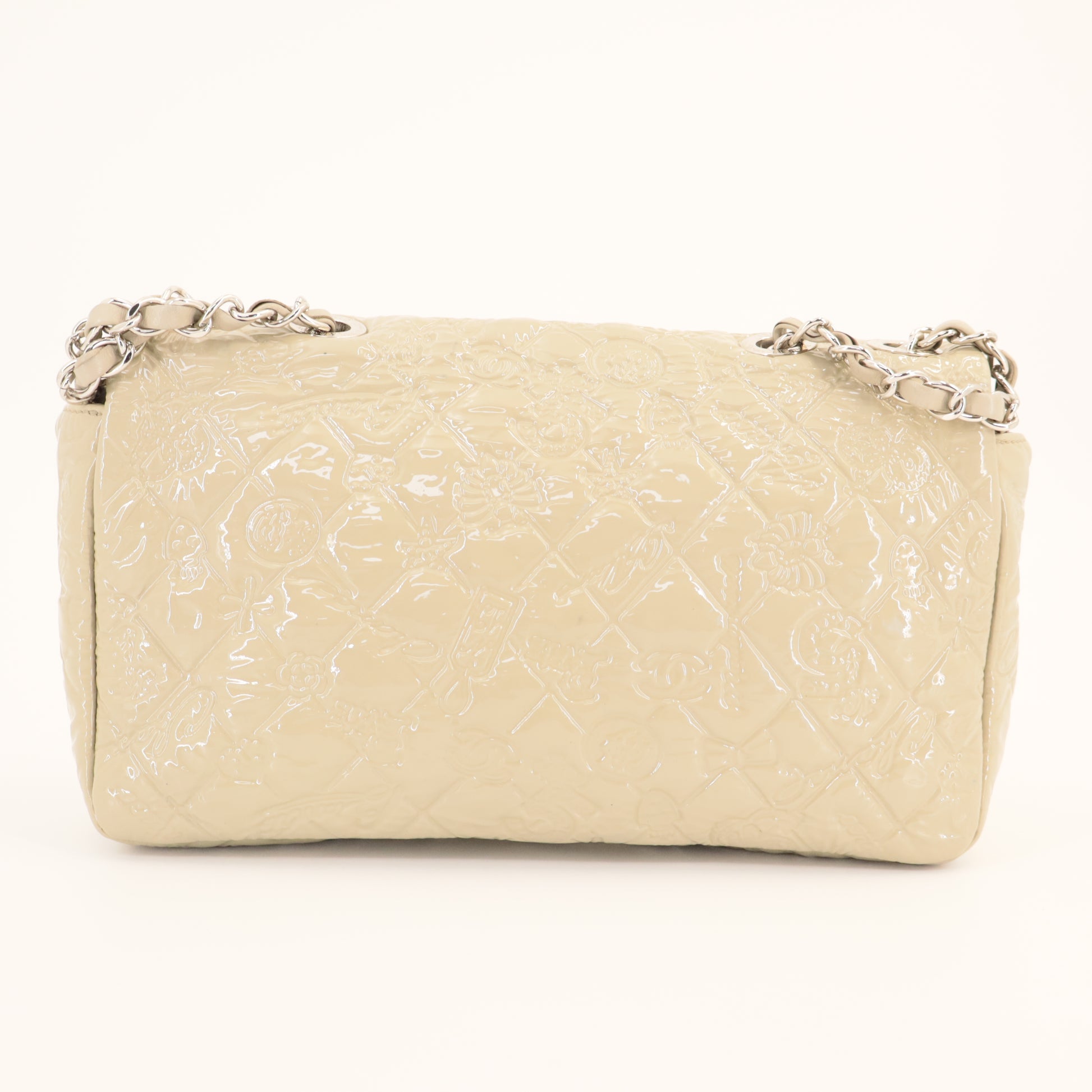 Chanel Classic Flap Bag in Patent Leather with Embossed Symbols twins