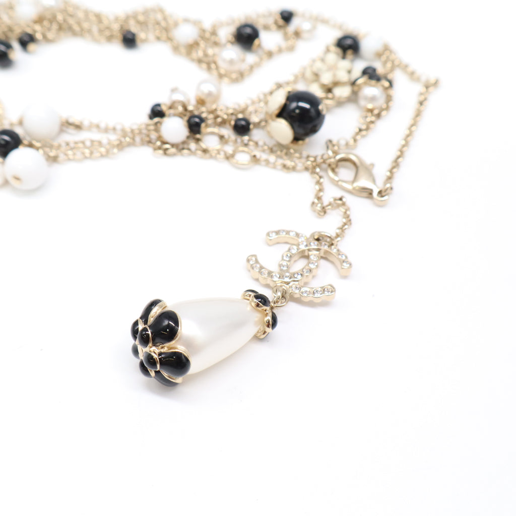 Chanel Resin Flower Faux Pearl CC Necklace W21948