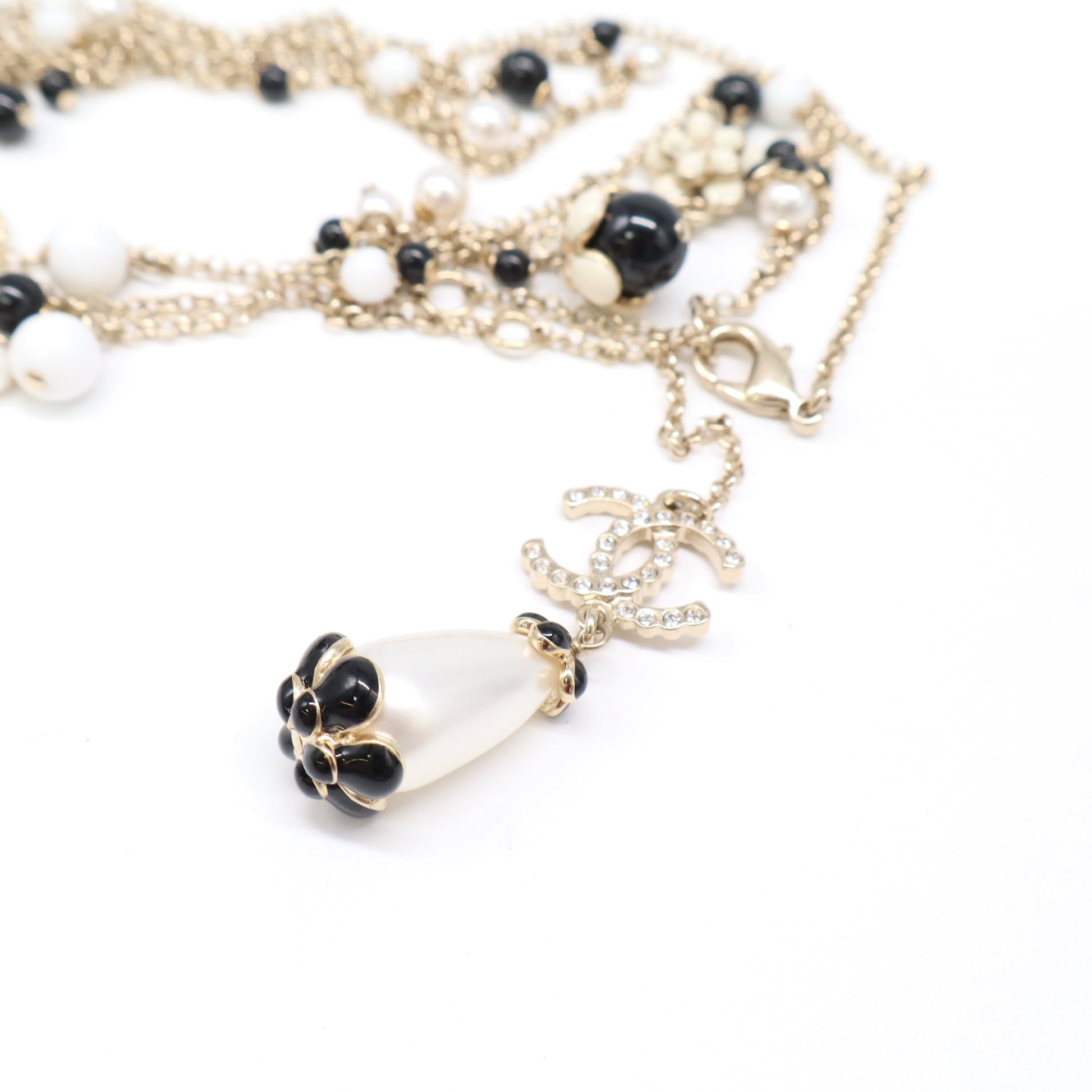 Chanel Resin Flower Faux Pearl CC Necklace W21948