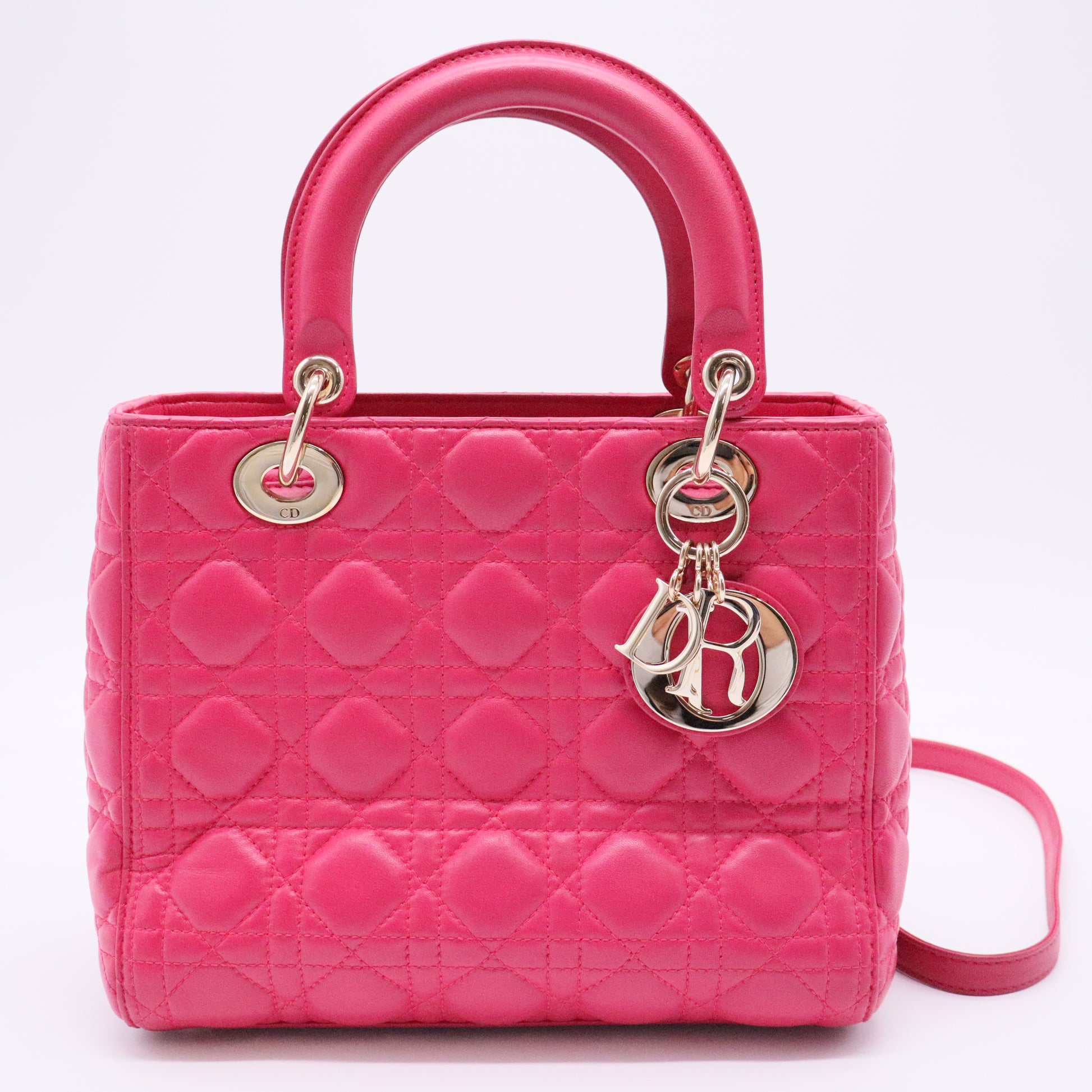 Dior Lambskin Cannage Medium Lady Dior Fuchsia