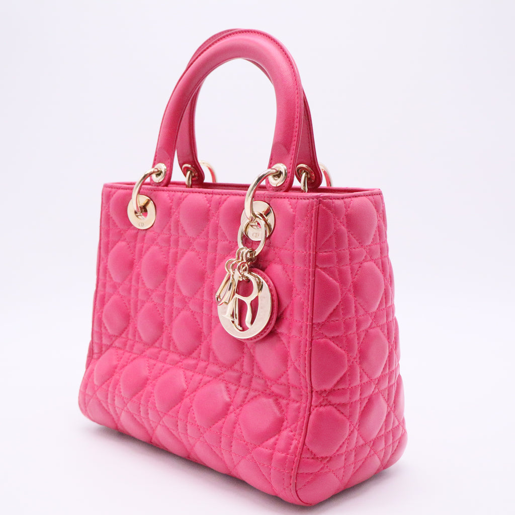 Dior Lambskin Cannage Medium Lady Dior Fuchsia