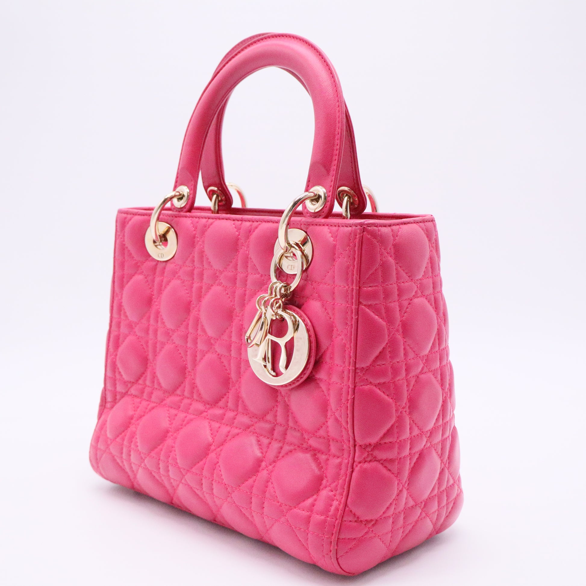 Dior Lambskin Cannage Medium Lady Dior Fuchsia