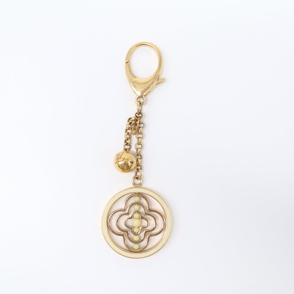 Cream & Gold Monogram Whirly Flower Bag Charm W21963