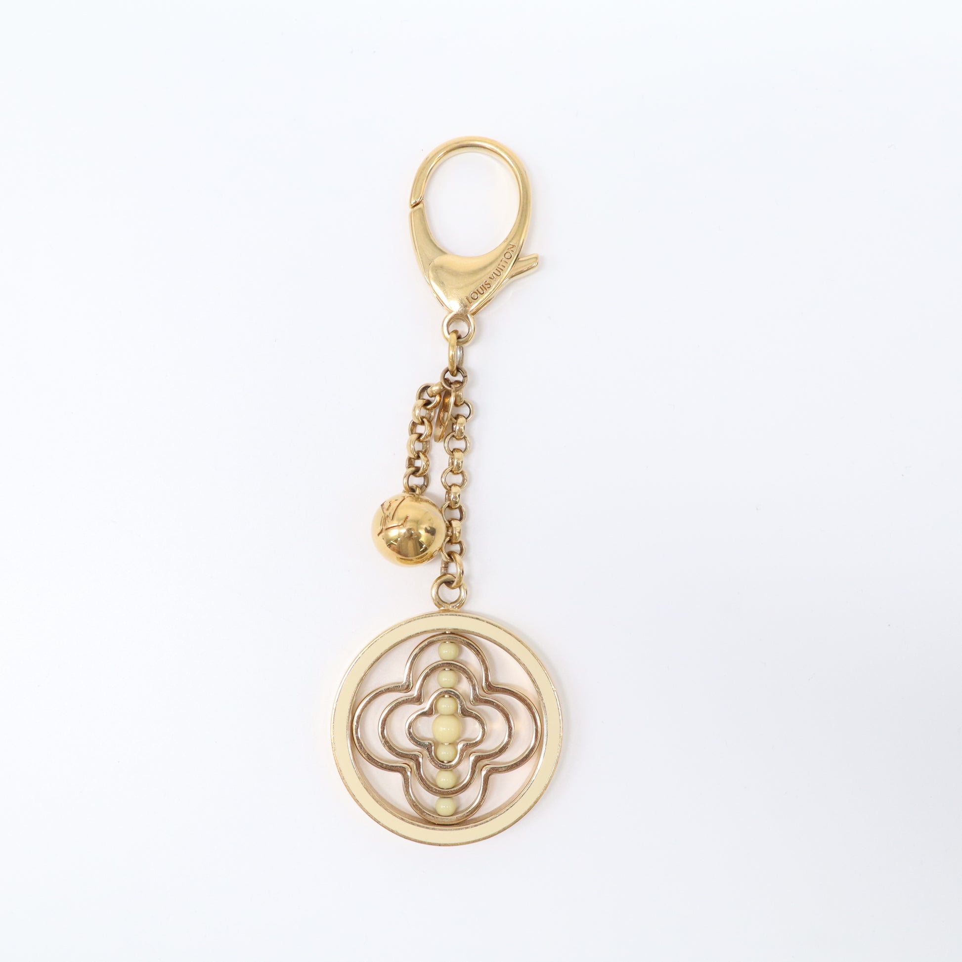 Cream & Gold Monogram Whirly Flower Bag Charm W21963