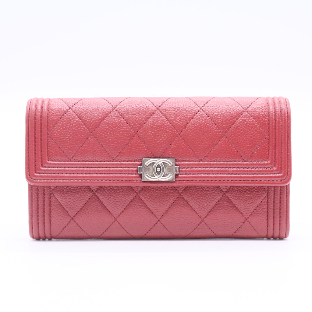 Chanel Boy Bag lambskin solid color quilted square shape double C clasp wallet twins