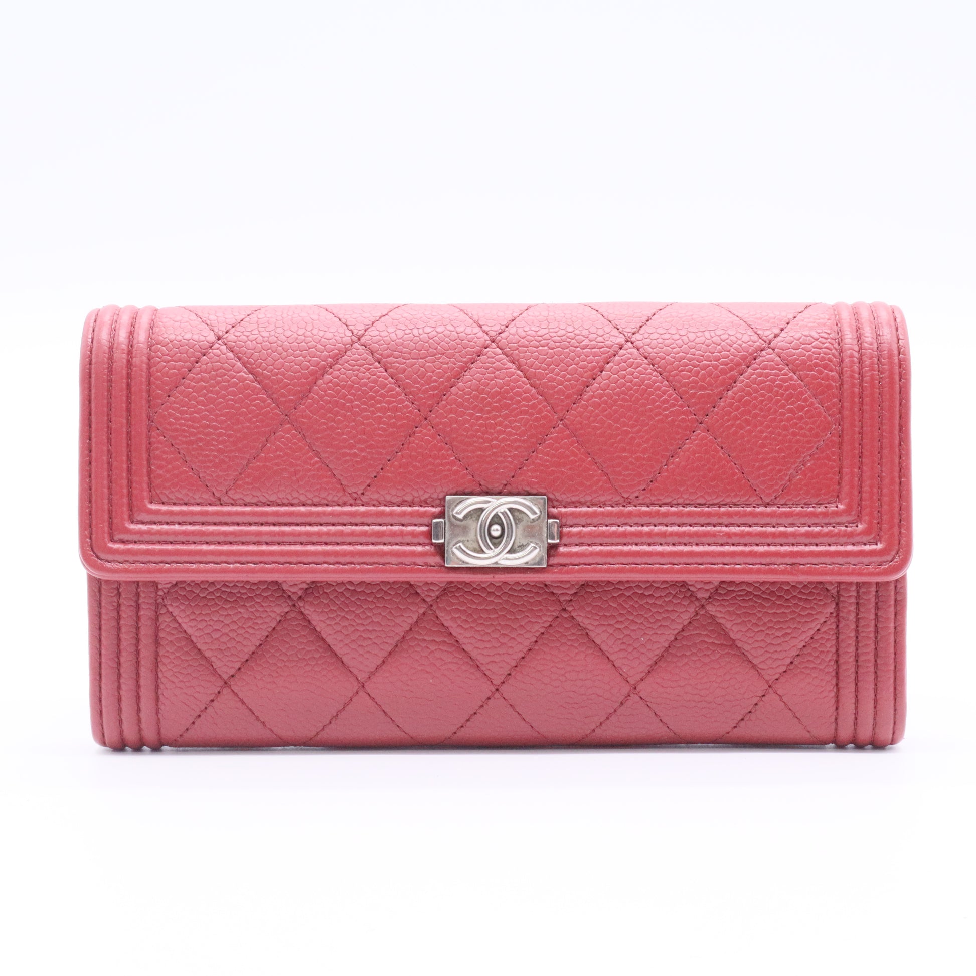 Chanel Boy Bag lambskin solid color quilted square shape double C clasp wallet twins