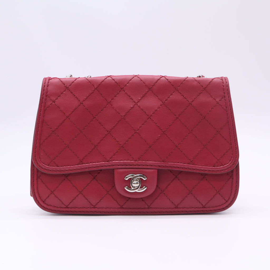 Chanel Red Double Stitch Calfskin French Riviera Single Flap Leather Twins LDJ5021