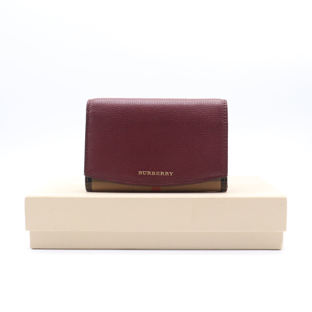 Grainy Calfskin House Check Wellington Wallet Mahogany Red W21385