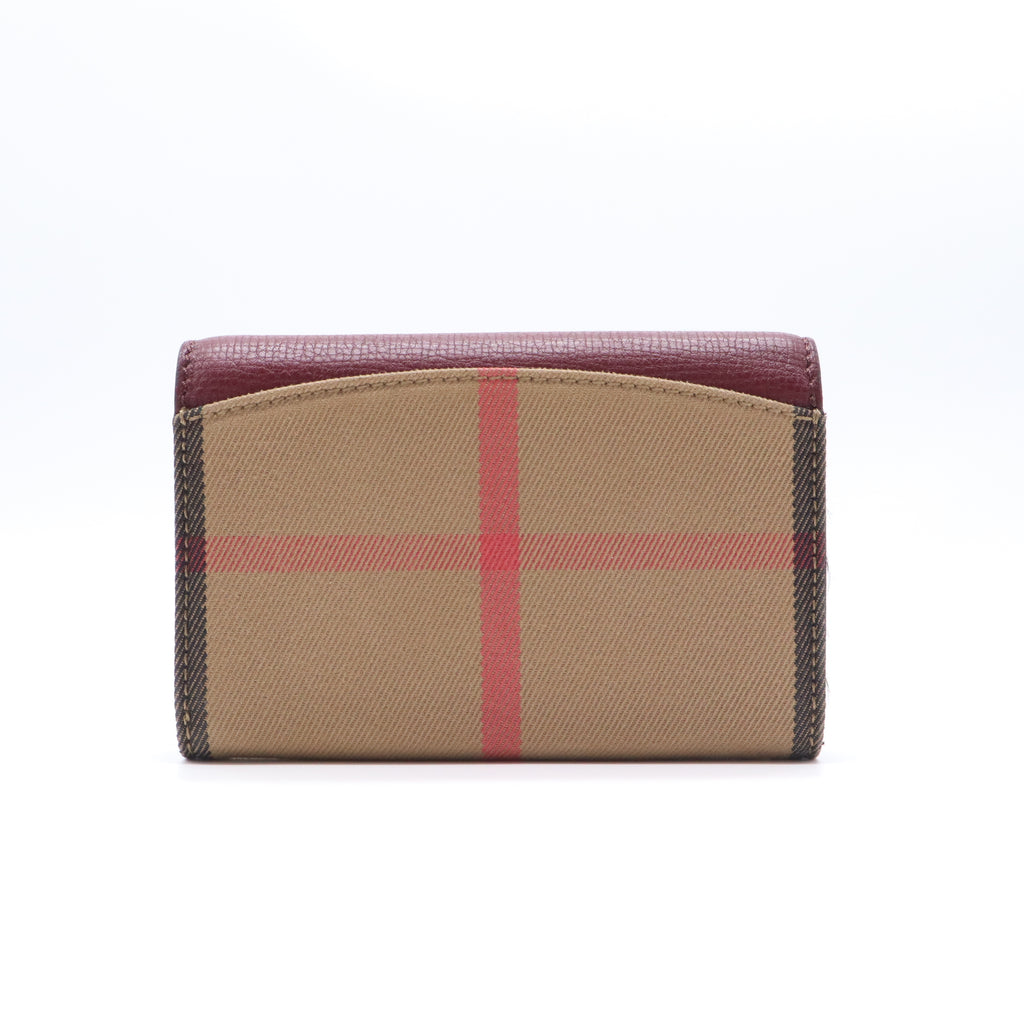 Grainy Calfskin House Check Wellington Wallet Mahogany Red W21385