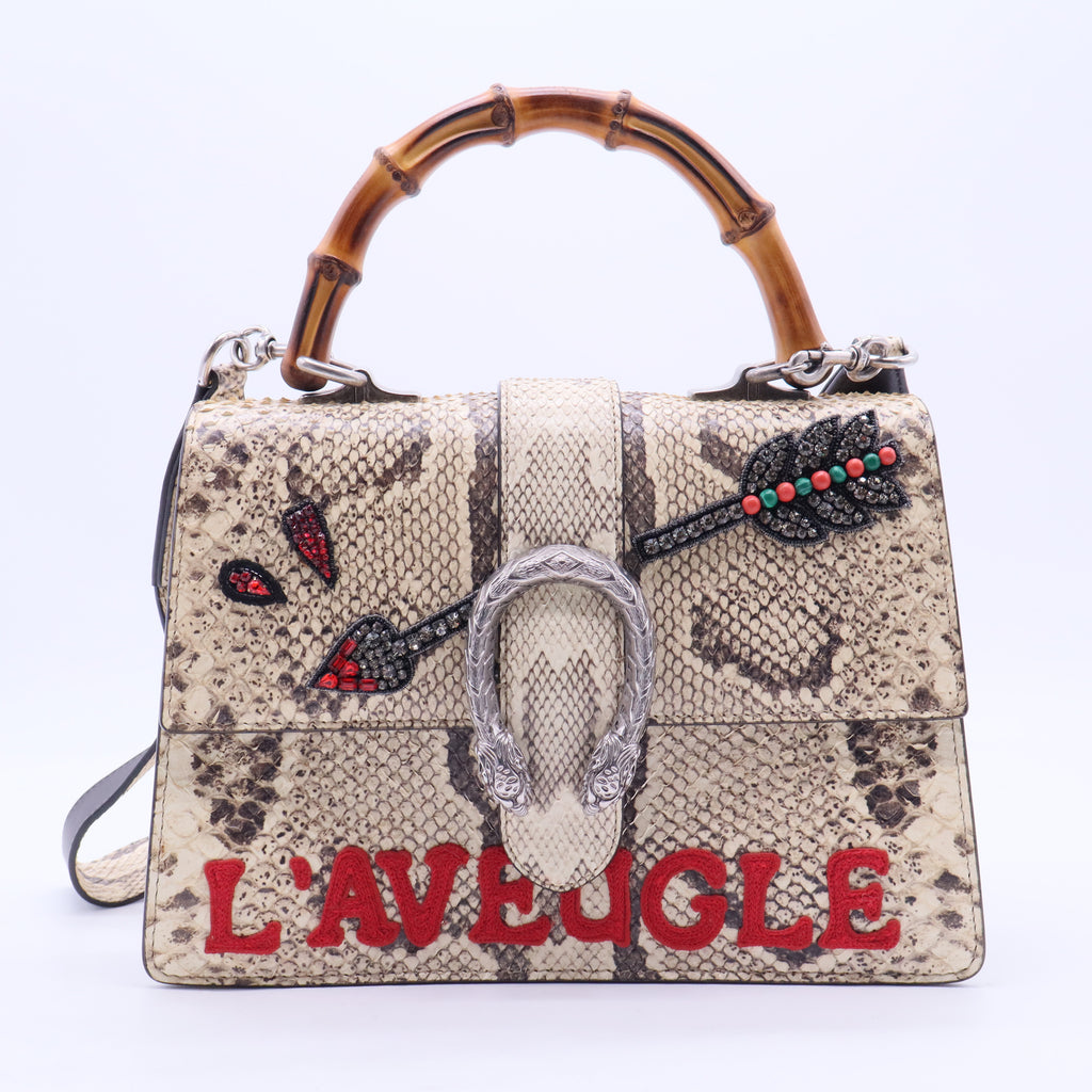 Dionysus Bamboo Top Handle Bag Embroidered Python Medium  Twins B20231