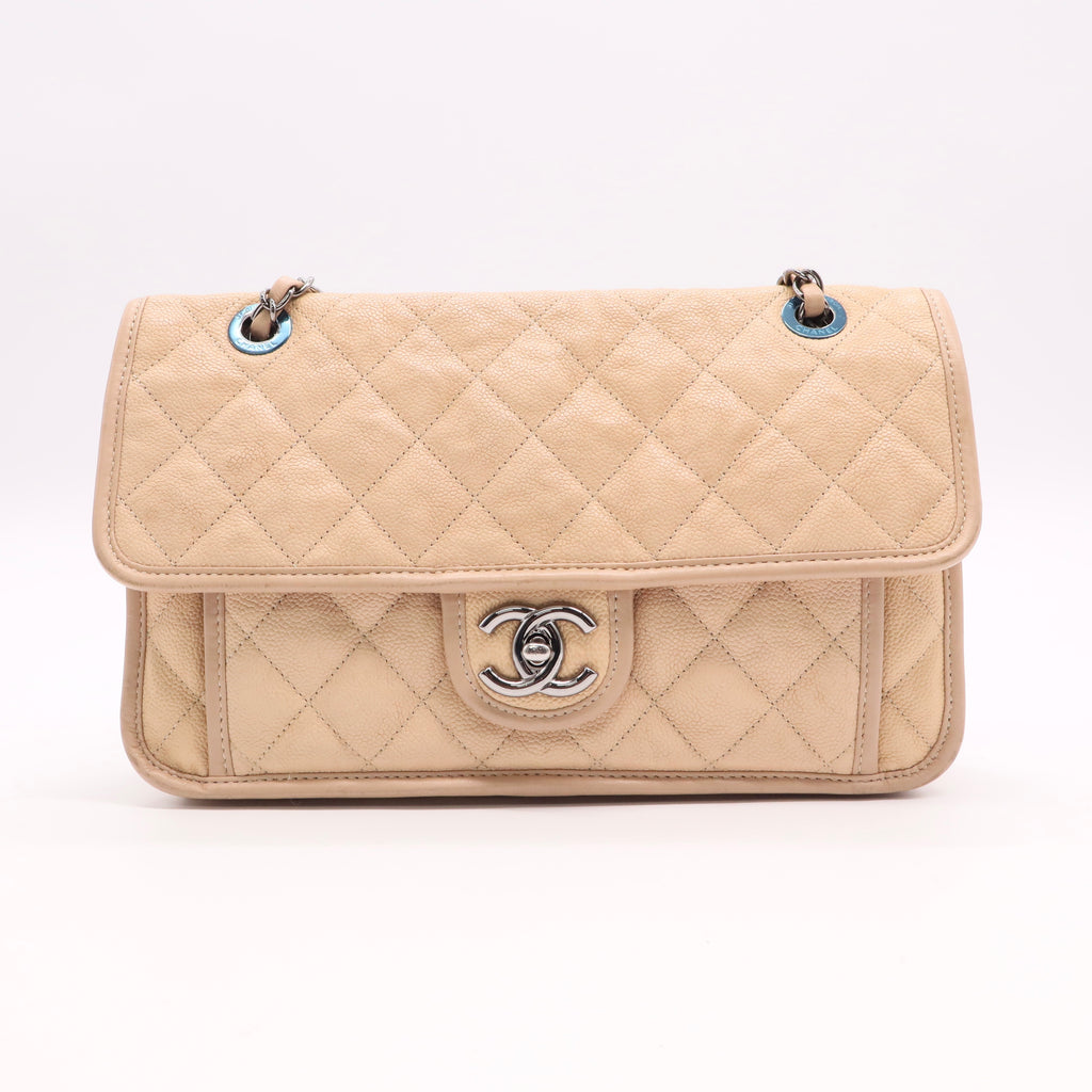 Chanel French Riviera Flap Bag Quilted Caviar Large twins