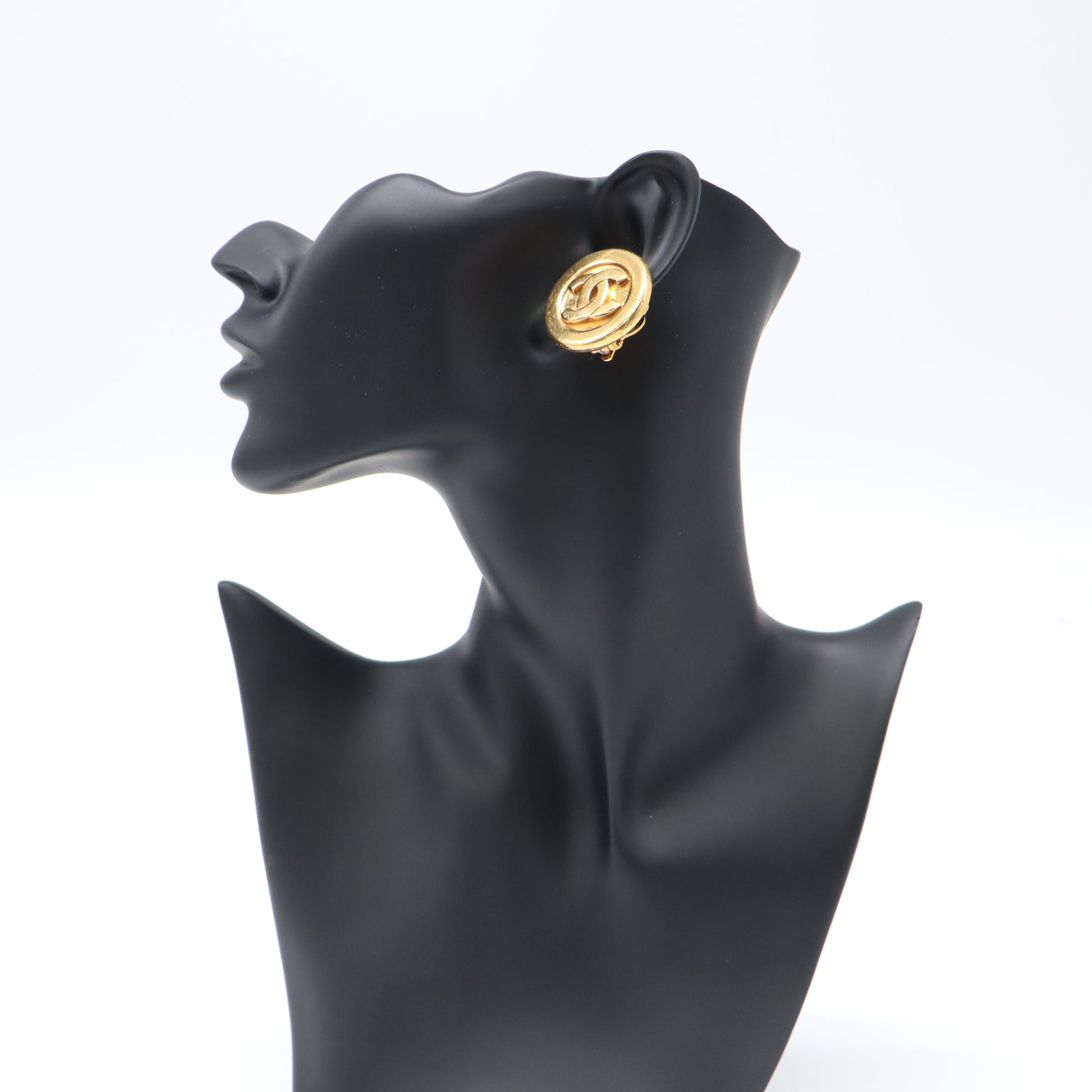 Chanel Vintage CC Double Rim Round Clip-On Earrings W21966