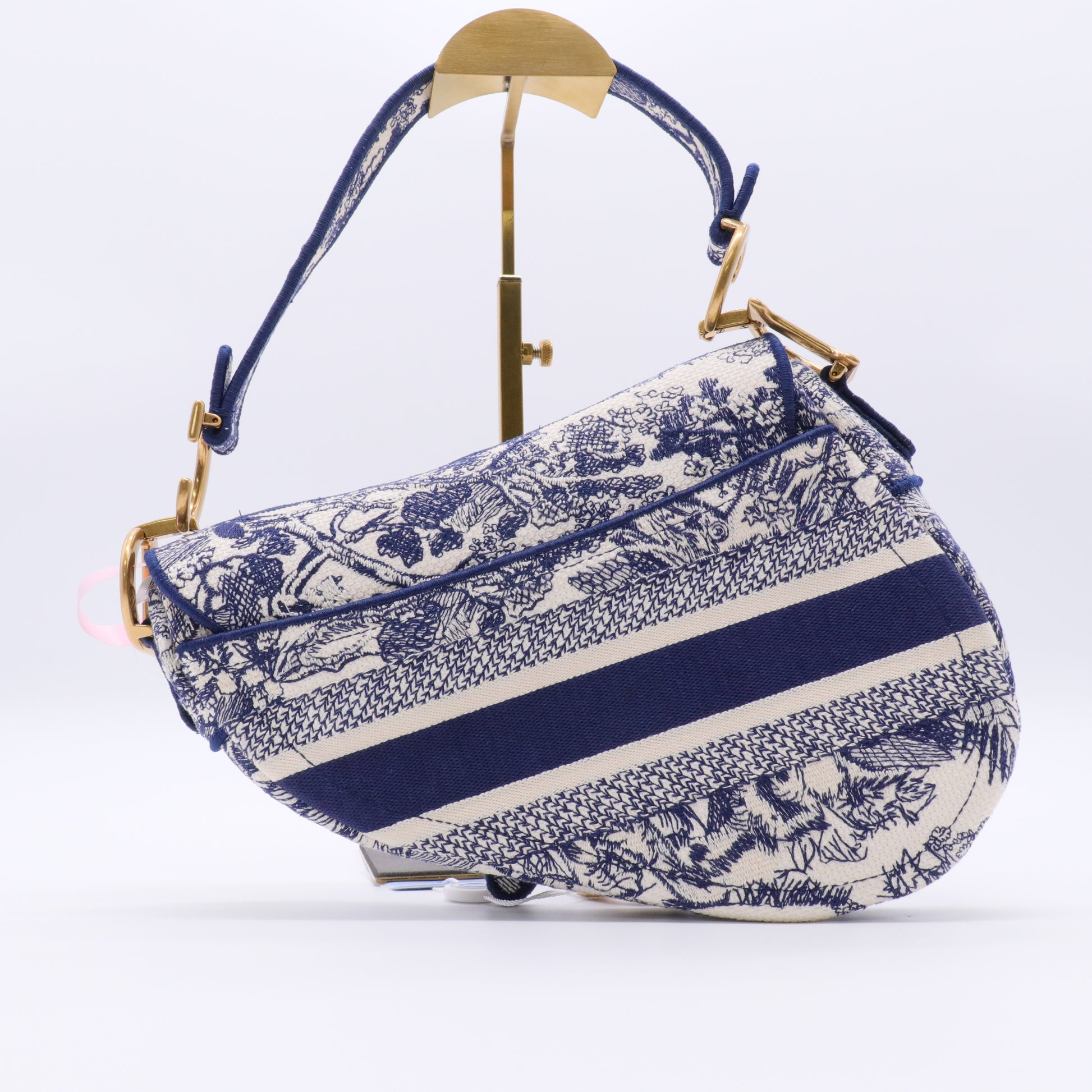 Canvas Embroidered Toile de Jouy Saddle Bag Blue twins