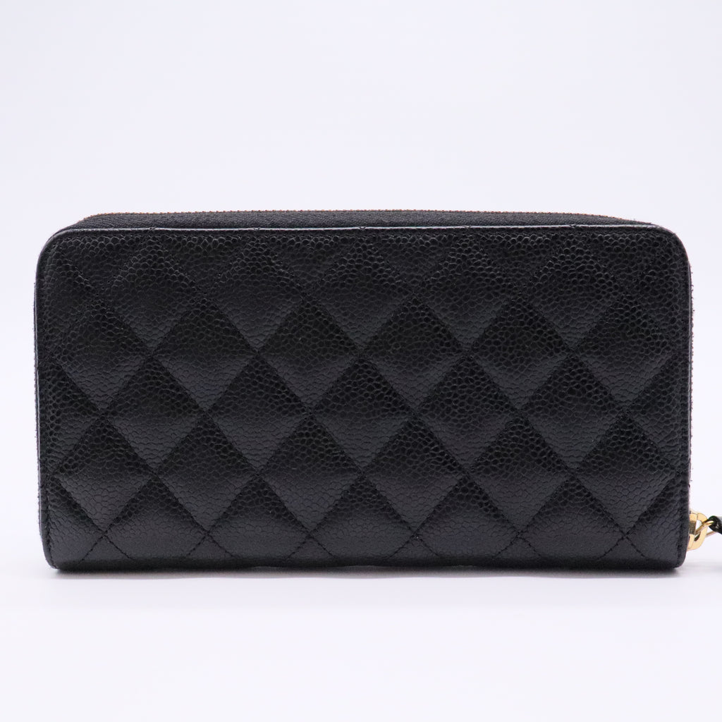 Caviar Quilted Large Gusset Zip Around Wallet Black
