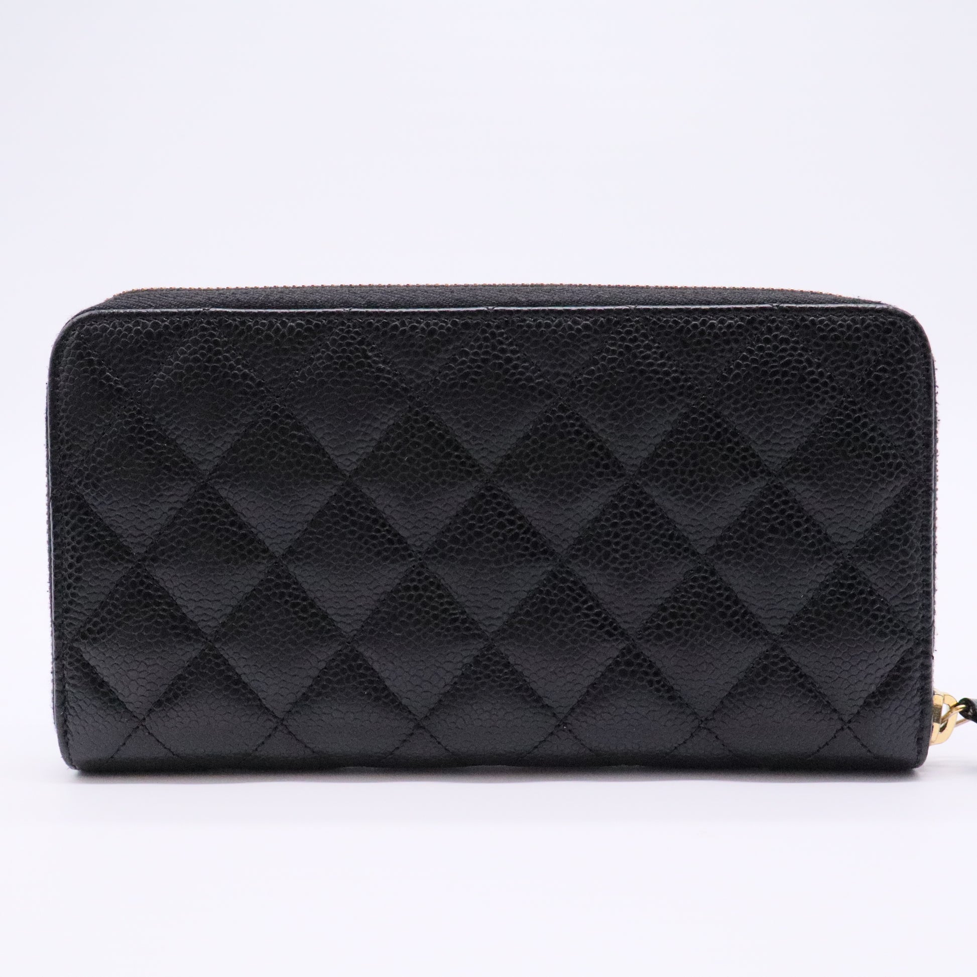 Caviar Quilted Large Gusset Zip Around Wallet Black
