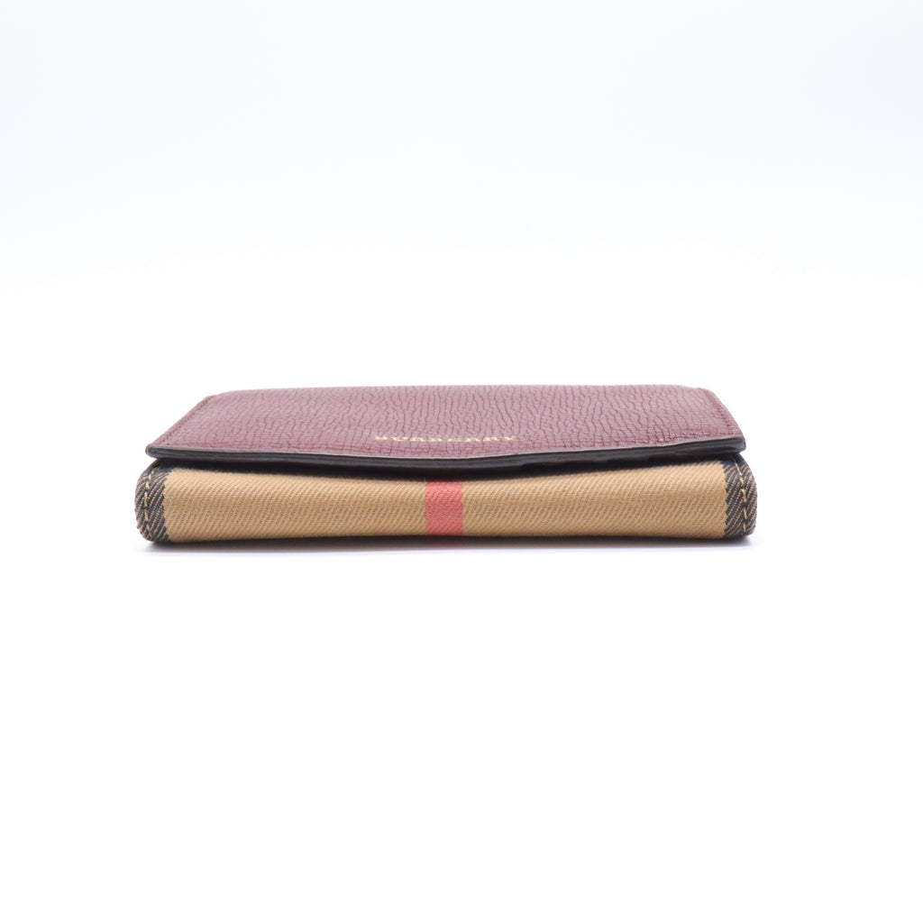 Grainy Calfskin House Check Wellington Wallet Mahogany Red W21385