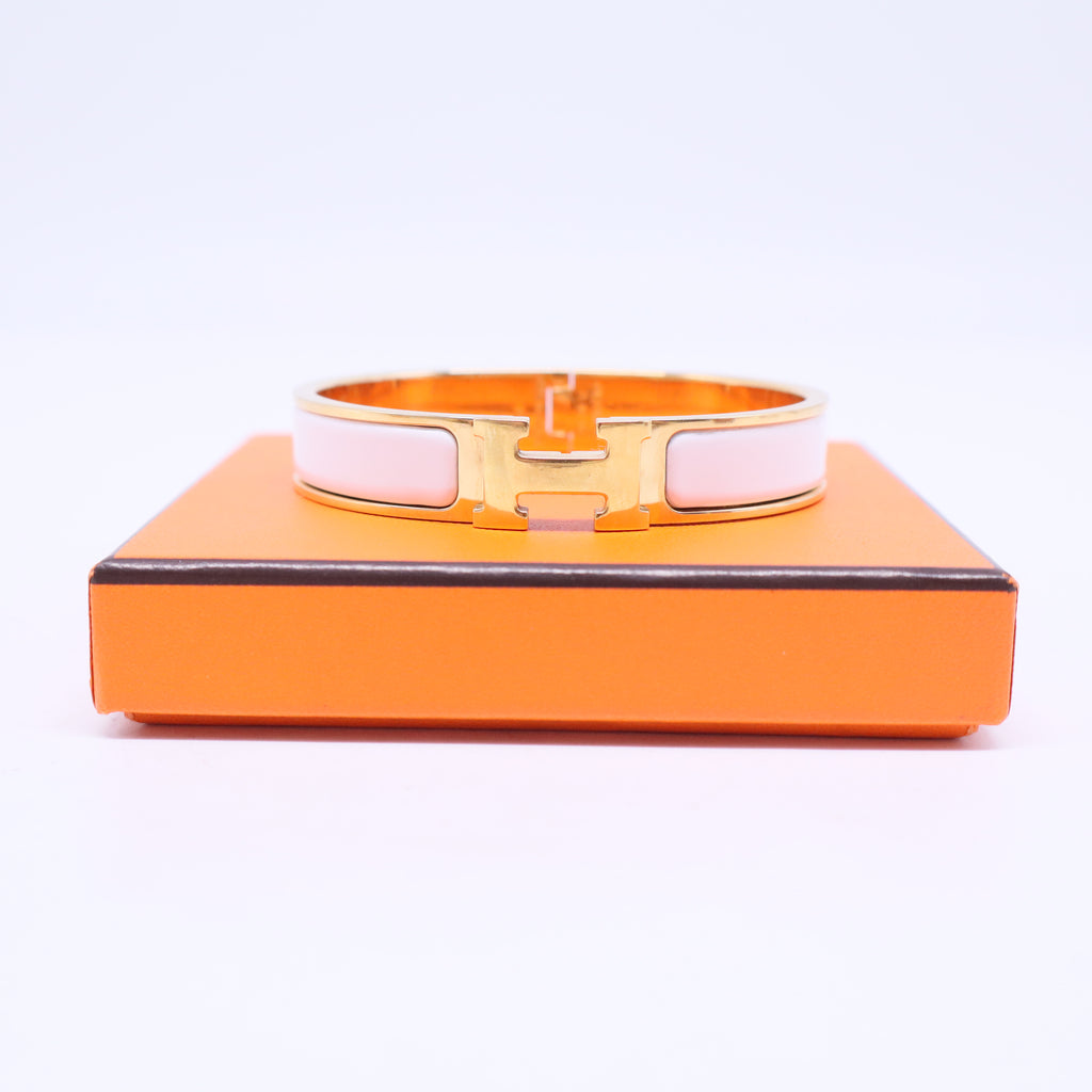 Hermes Enamel Narrow Clic Clac H Bracelet PM White twins W20306