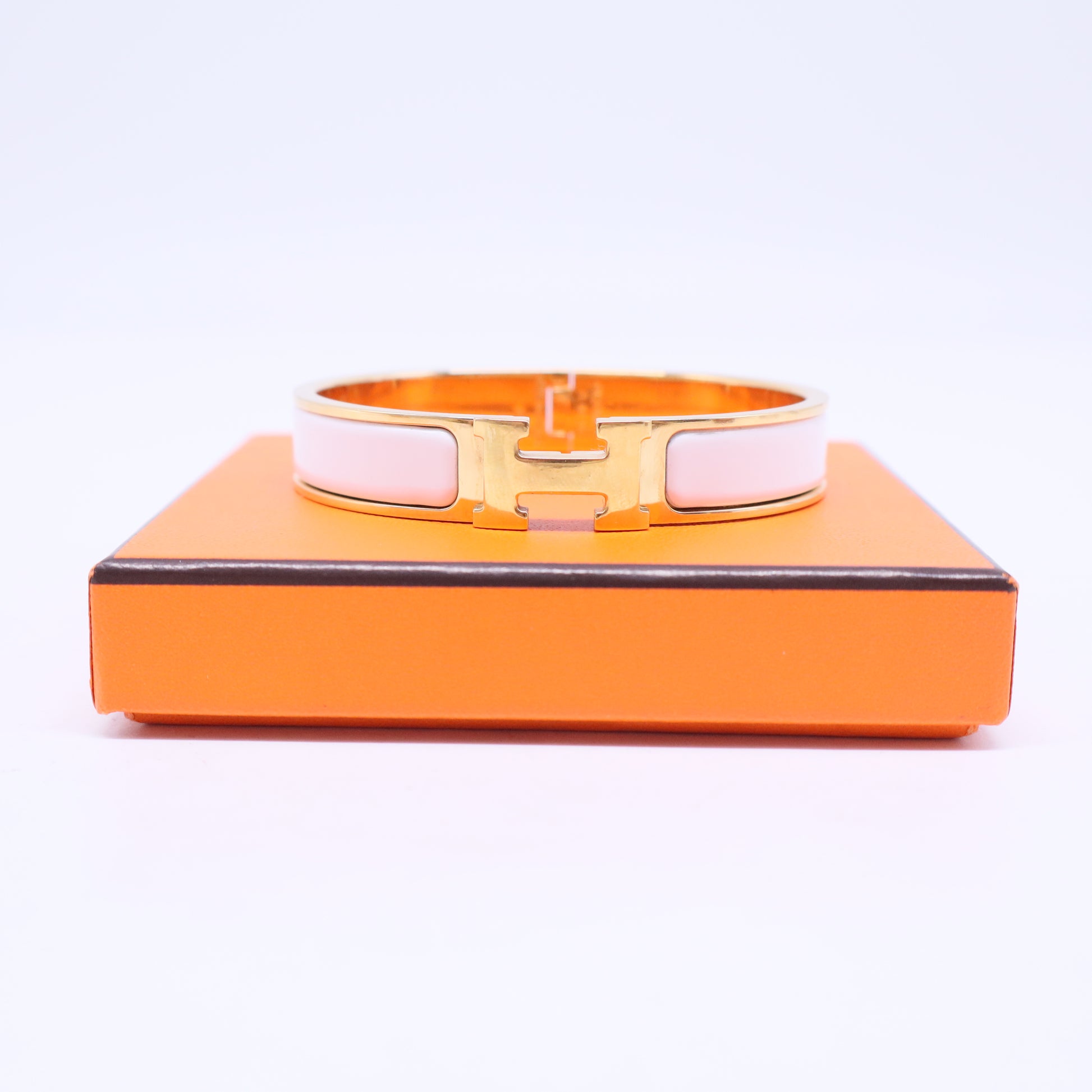 Hermes Enamel Narrow Clic Clac H Bracelet PM White twins W20306