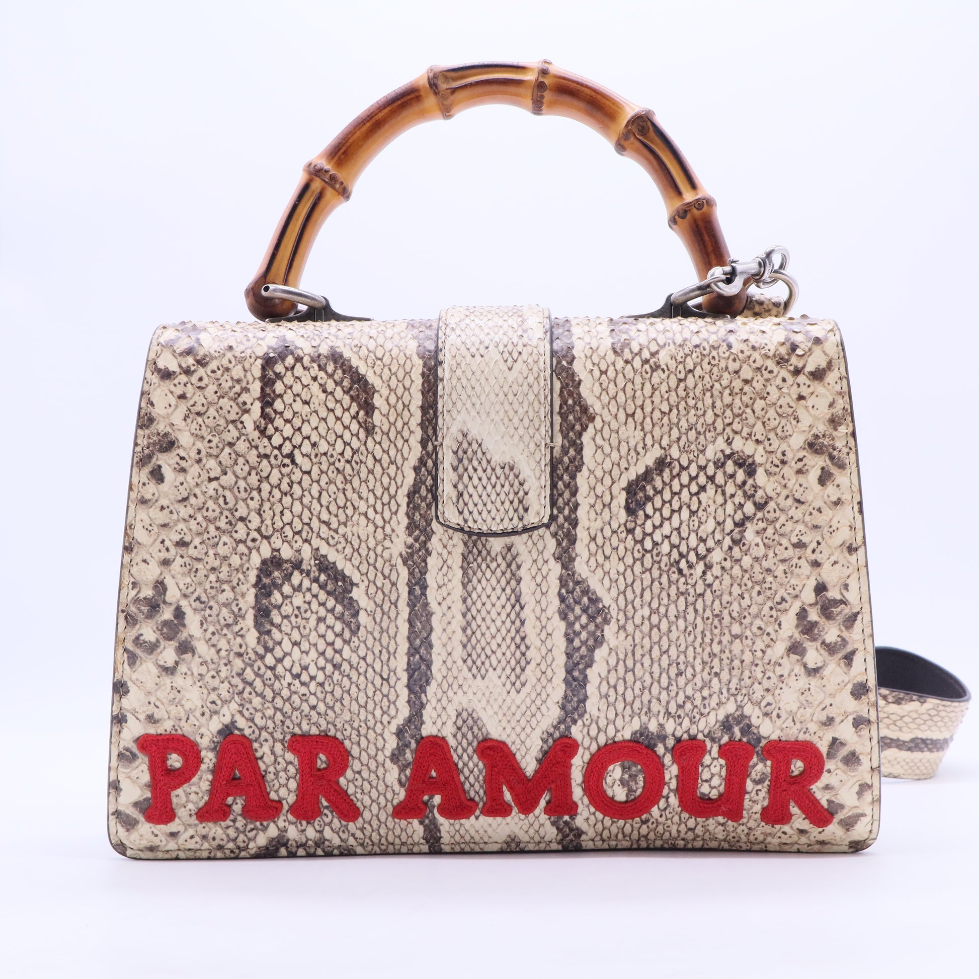 Dionysus Bamboo Top Handle Bag Embroidered Python Medium  Twins B20231