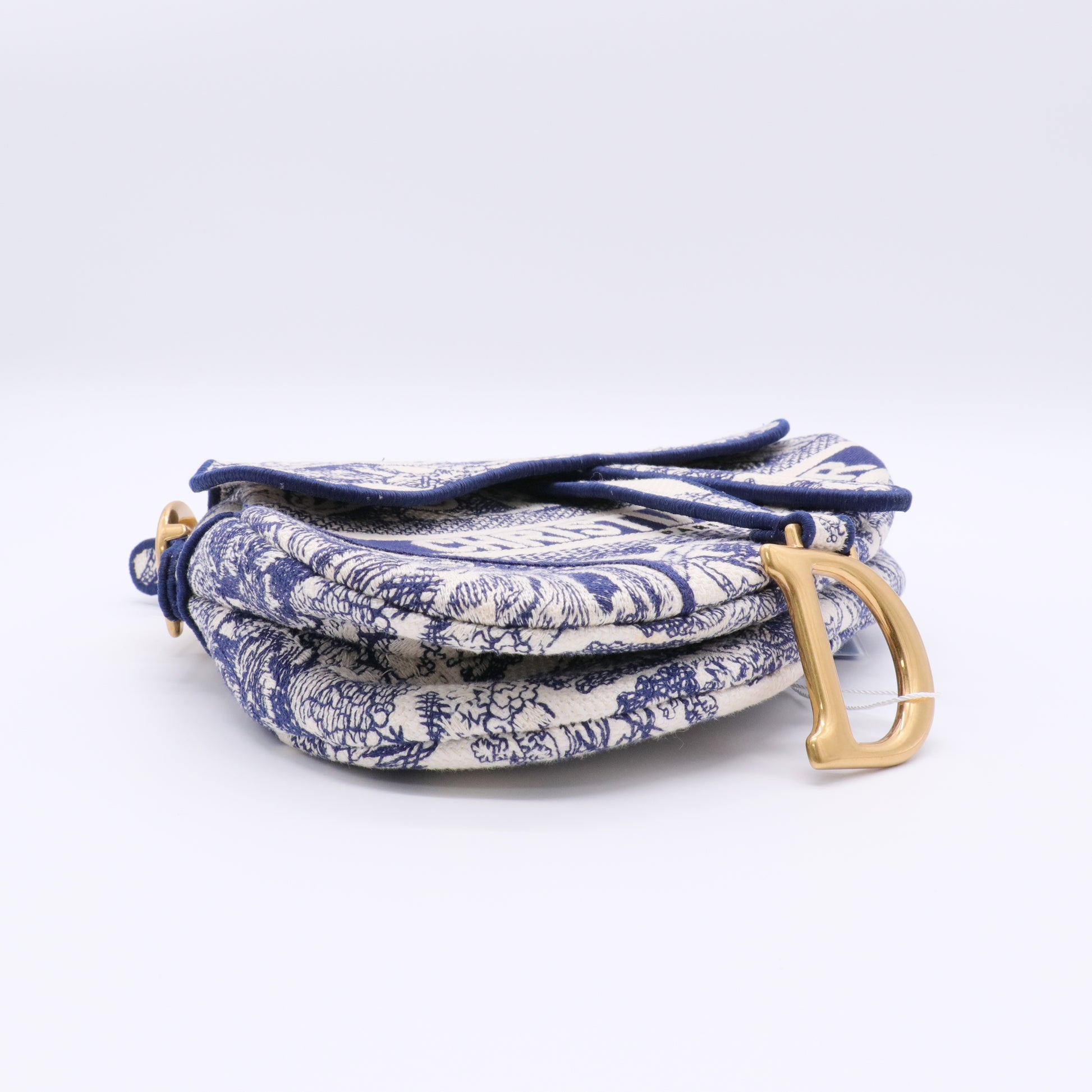 Canvas Embroidered Toile de Jouy Saddle Bag Blue twins