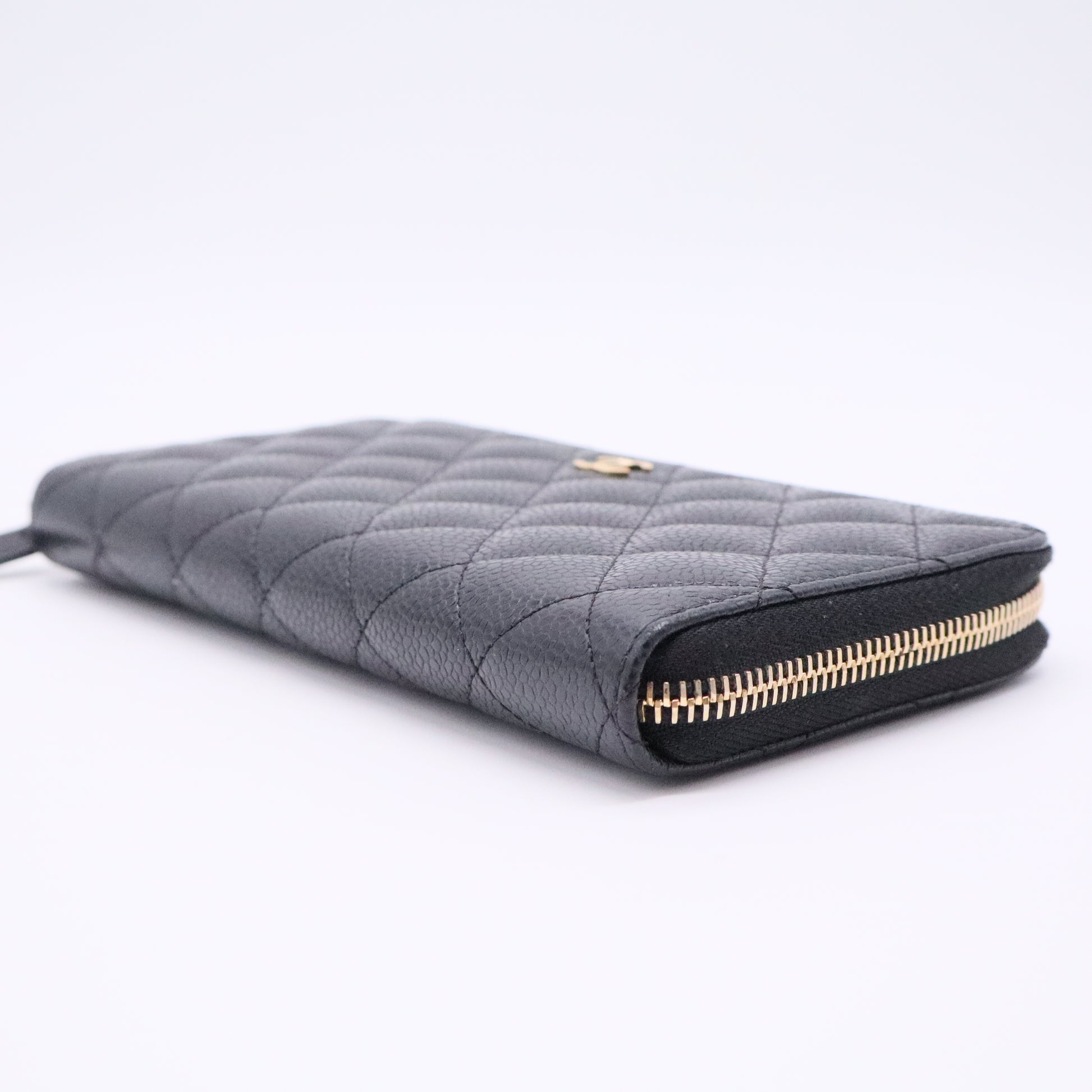 Caviar Quilted Large Gusset Zip Around Wallet Black