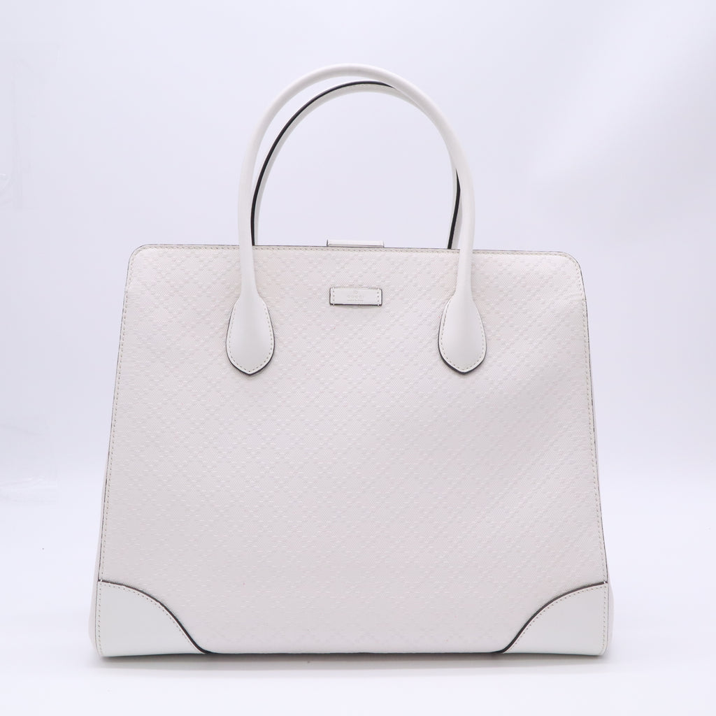 Gucci White Bright Diamante Leather Top Handle Tote Bag B23968