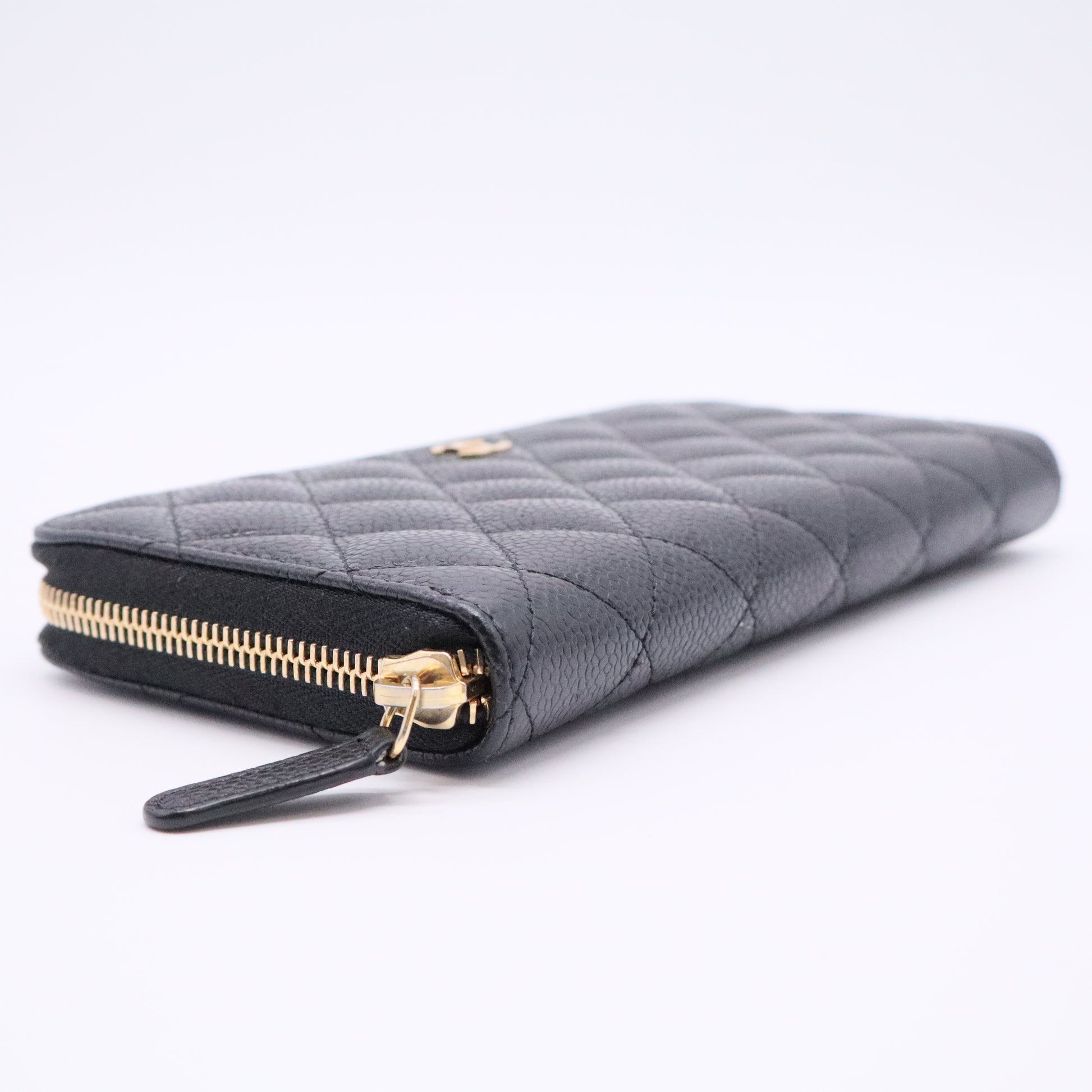 Caviar Quilted Large Gusset Zip Around Wallet Black